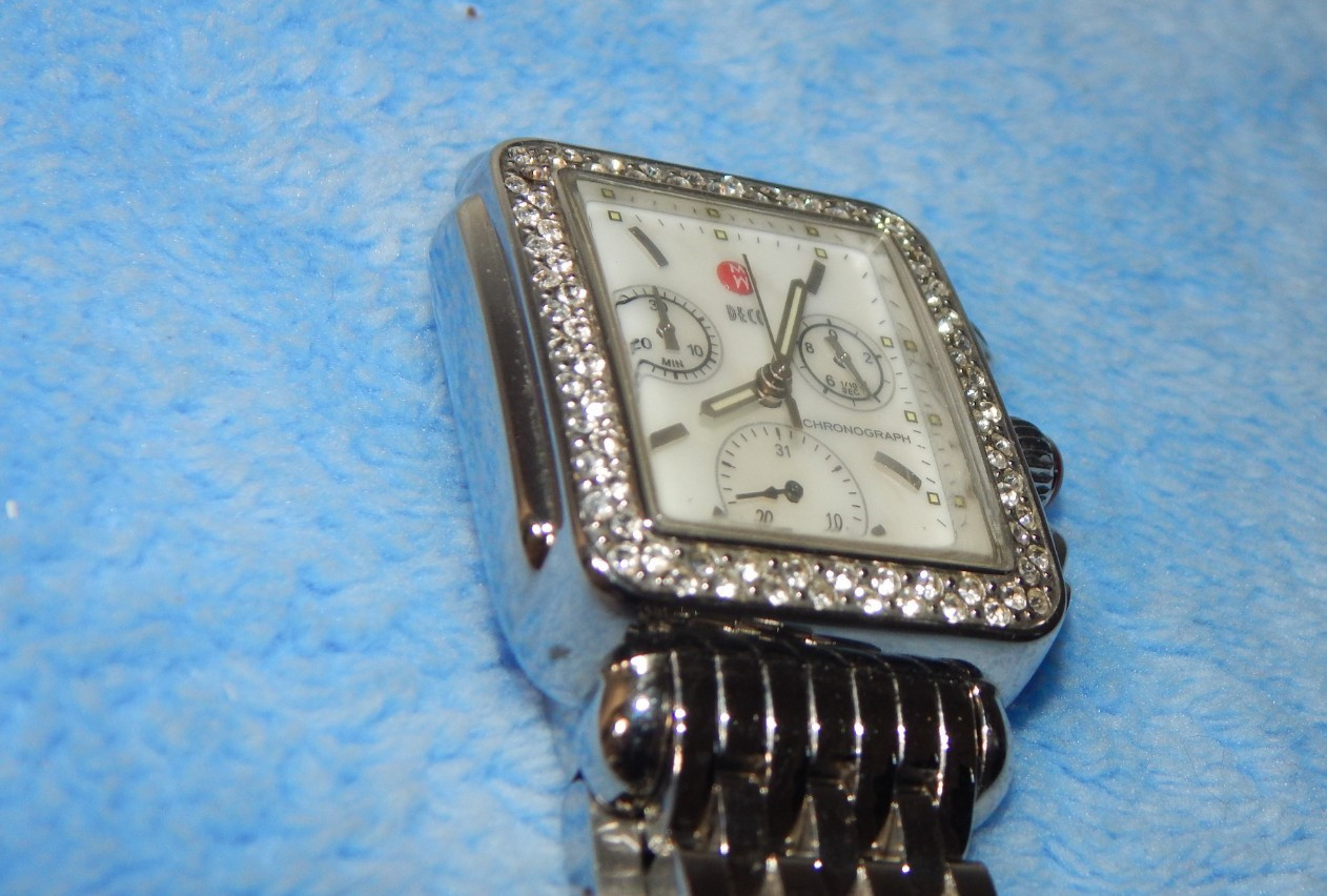 MICHELE Deco Diamond MW06A00 Chronograph Stainless Steel MOP 35mm Watch 50m