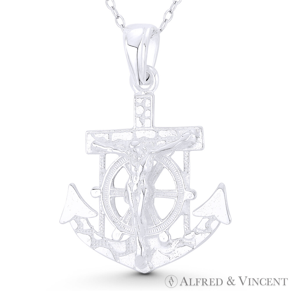 Anchor & Helm St. Clement’s Mariner’s Anchored Cross 925 Sterling Silver Pendant
