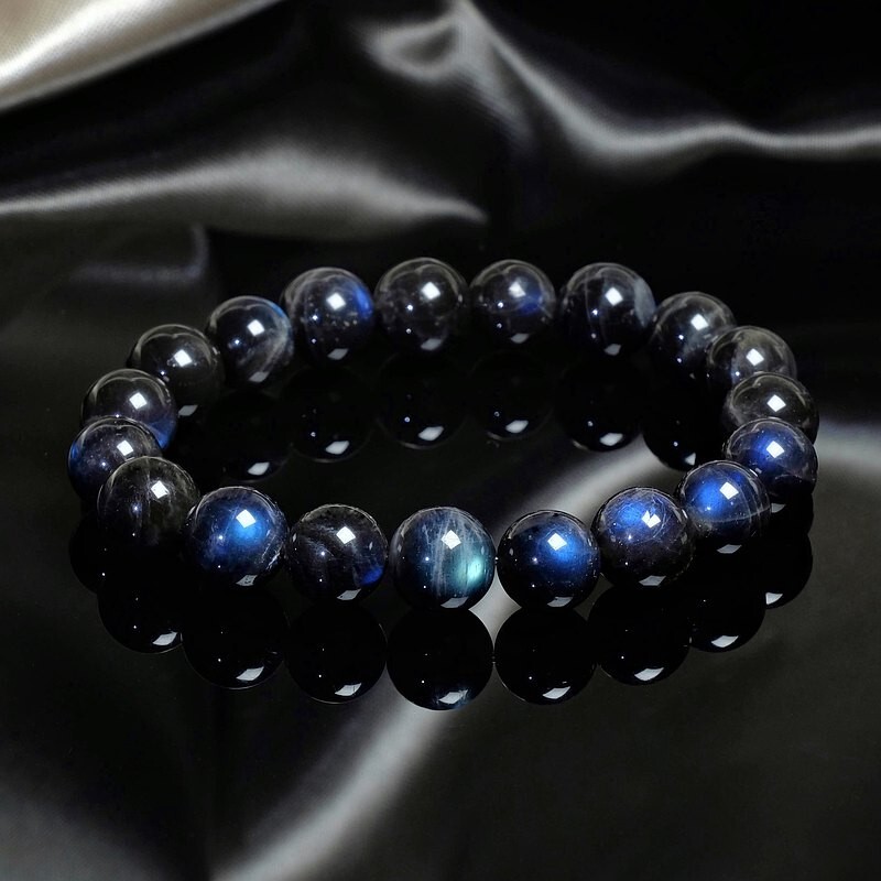 Blue Cat Eye Labradorite Flash Round Bead Healing Balance Stretch Women Bracelet