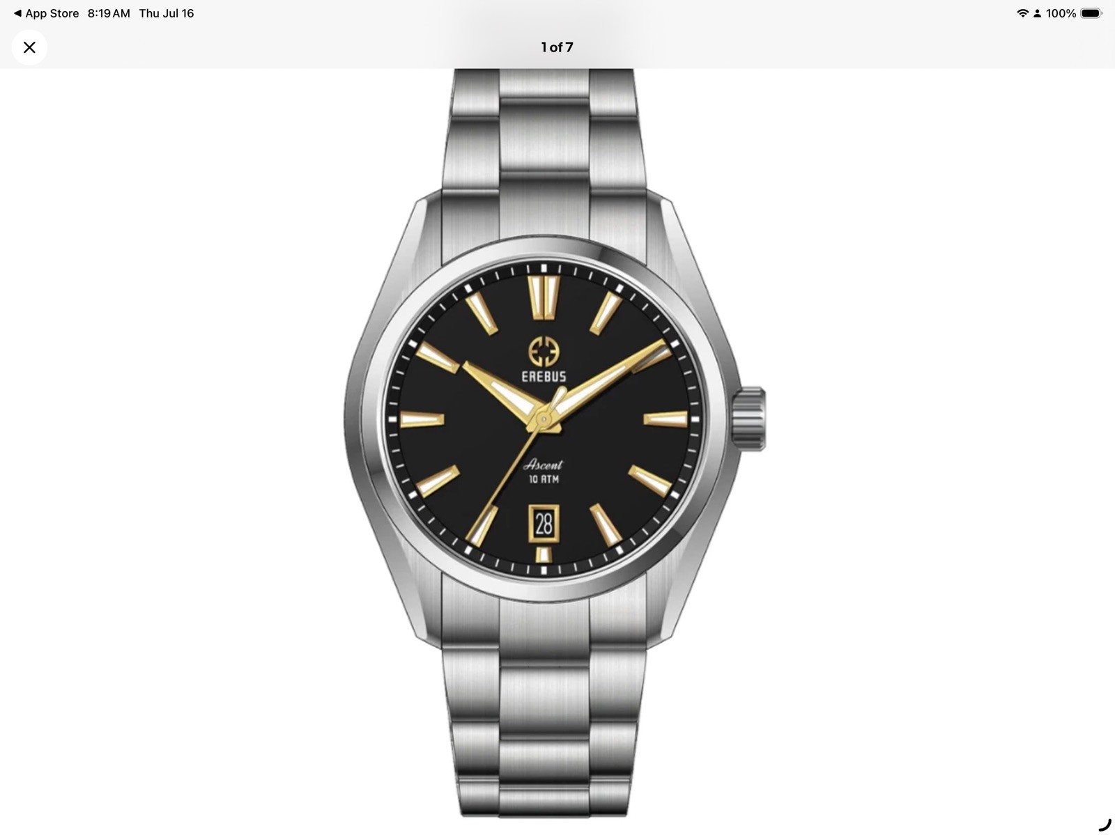 Erebus Watches Ascent 39mm Black Gilt Men’s Stainless Steel Sports Watch