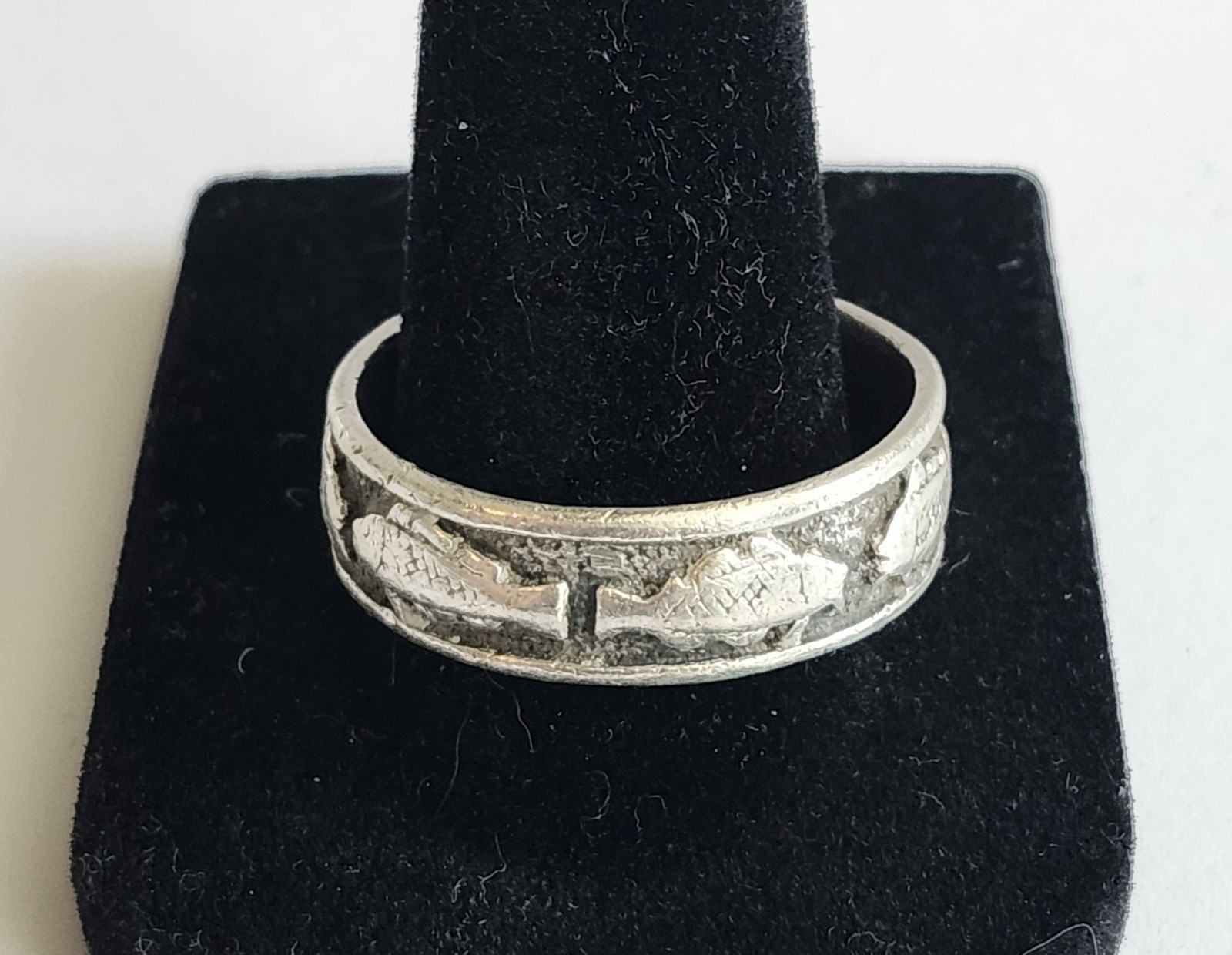 Peter Stone PSCL Sterling Silver 925 Band Ring Fish Bass Trout
