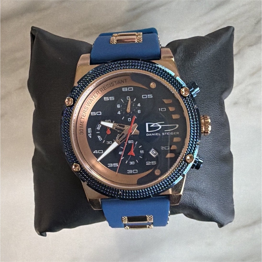 Daniel Steiger Men’s Quartz Chronograph Watch, Blue Rubber Strap, Box