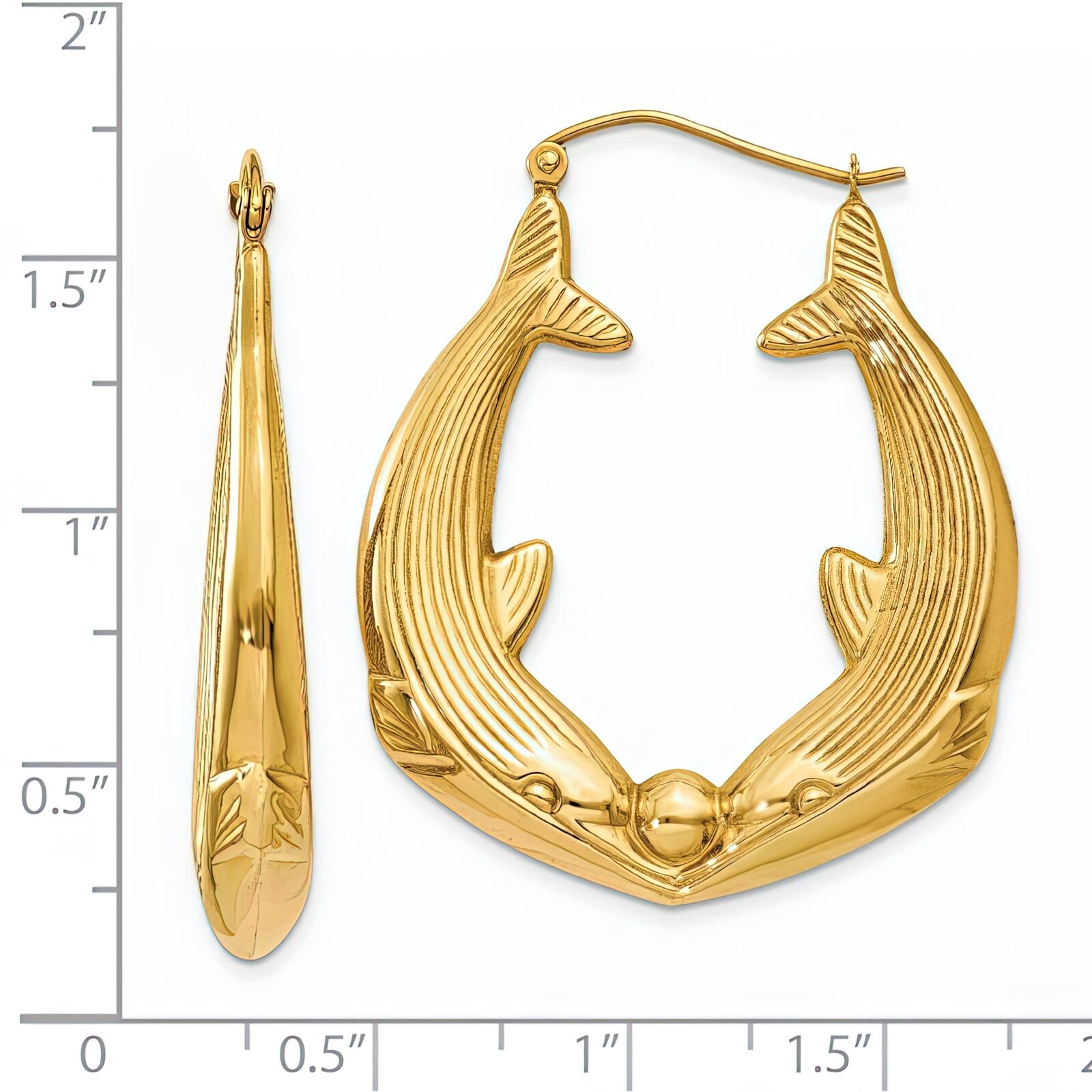14K Yellow Gold Dolphin Hoop Earrings Jewelry 40mm x 32mm