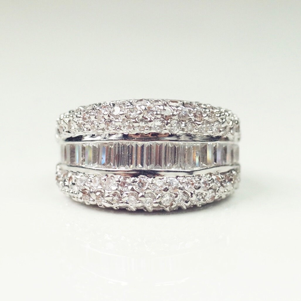 Silver Tone Clear CZ Statement Ring Size 7 Right Hand Ring