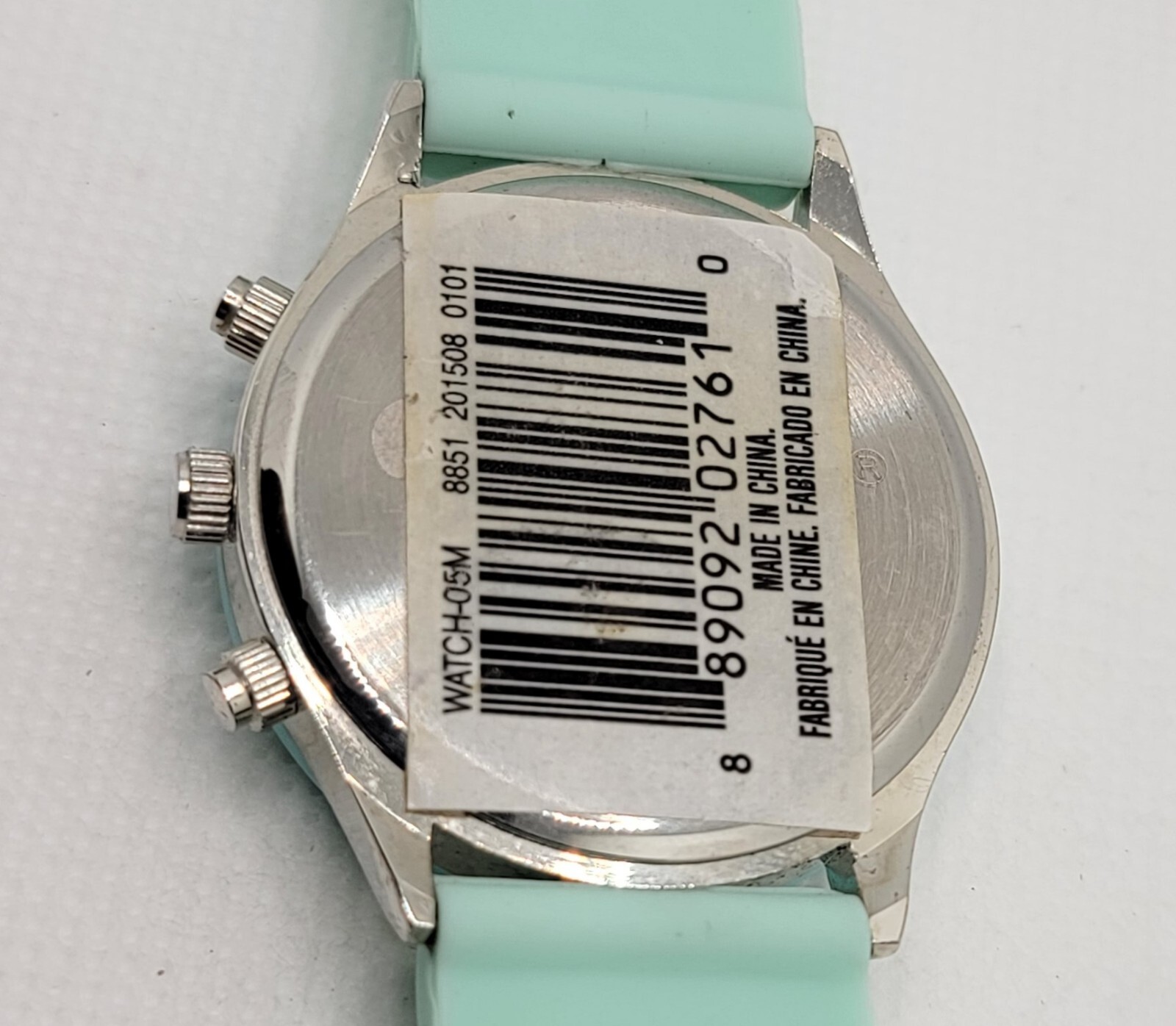 Ladies Darice Silver Tone Mint Green Poly Band Analog Watch F9