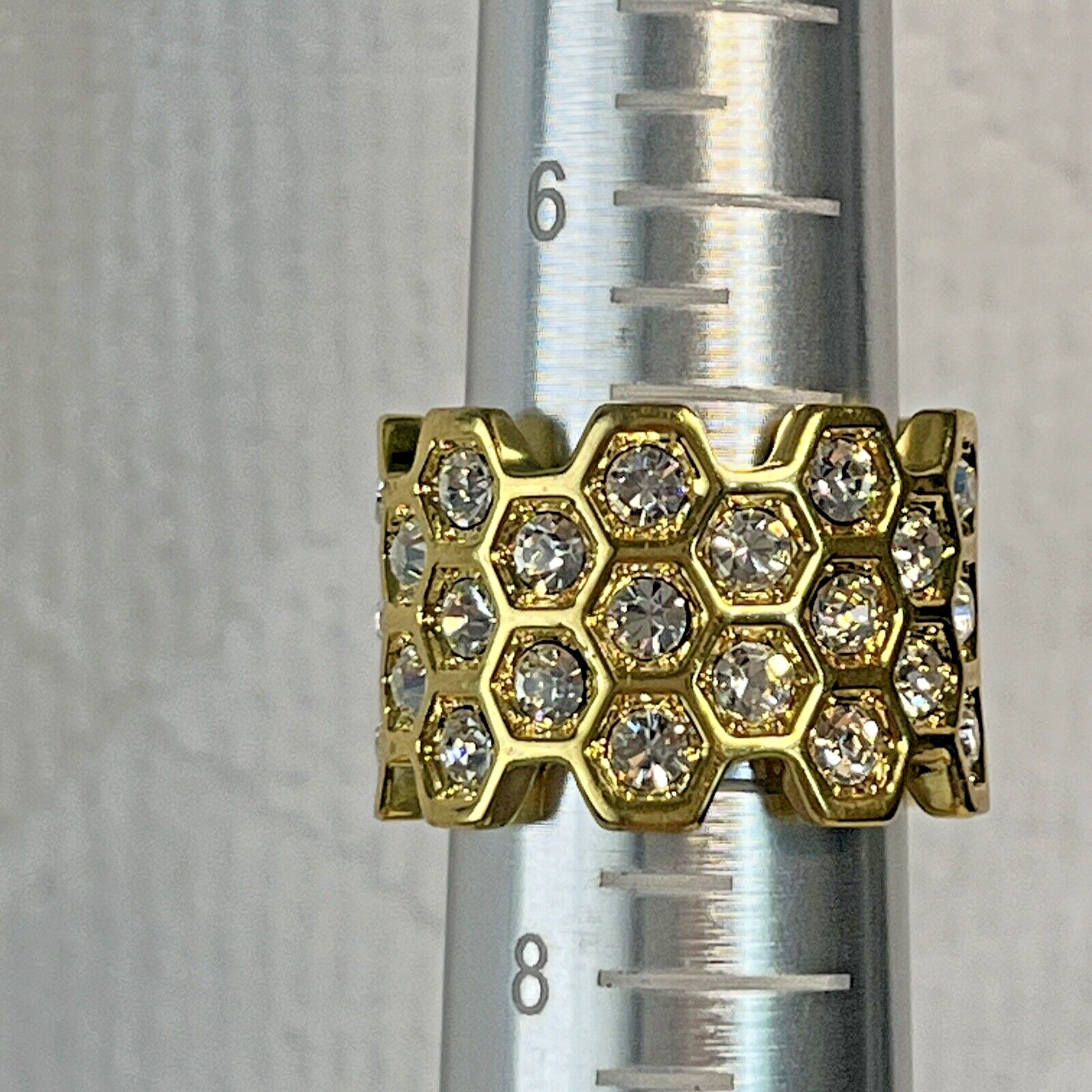 Honey Comb Eternity Multi Bezel, Round Clear Crystals PMJ China Gold Tone Sz 7
