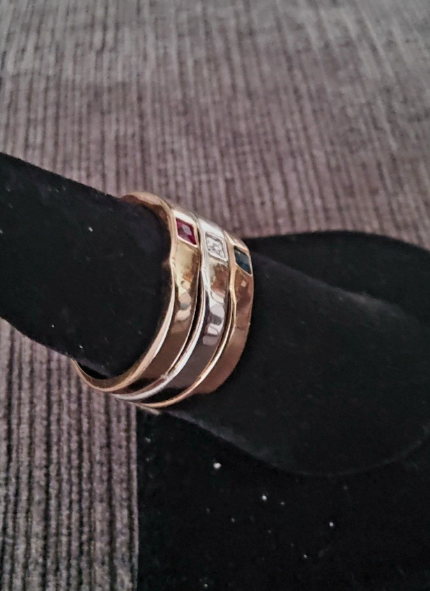 Park Lane ” STACKED ” RING Set of 3 rings in Slv & Gld + Red, Wht, Blu – SZ 10