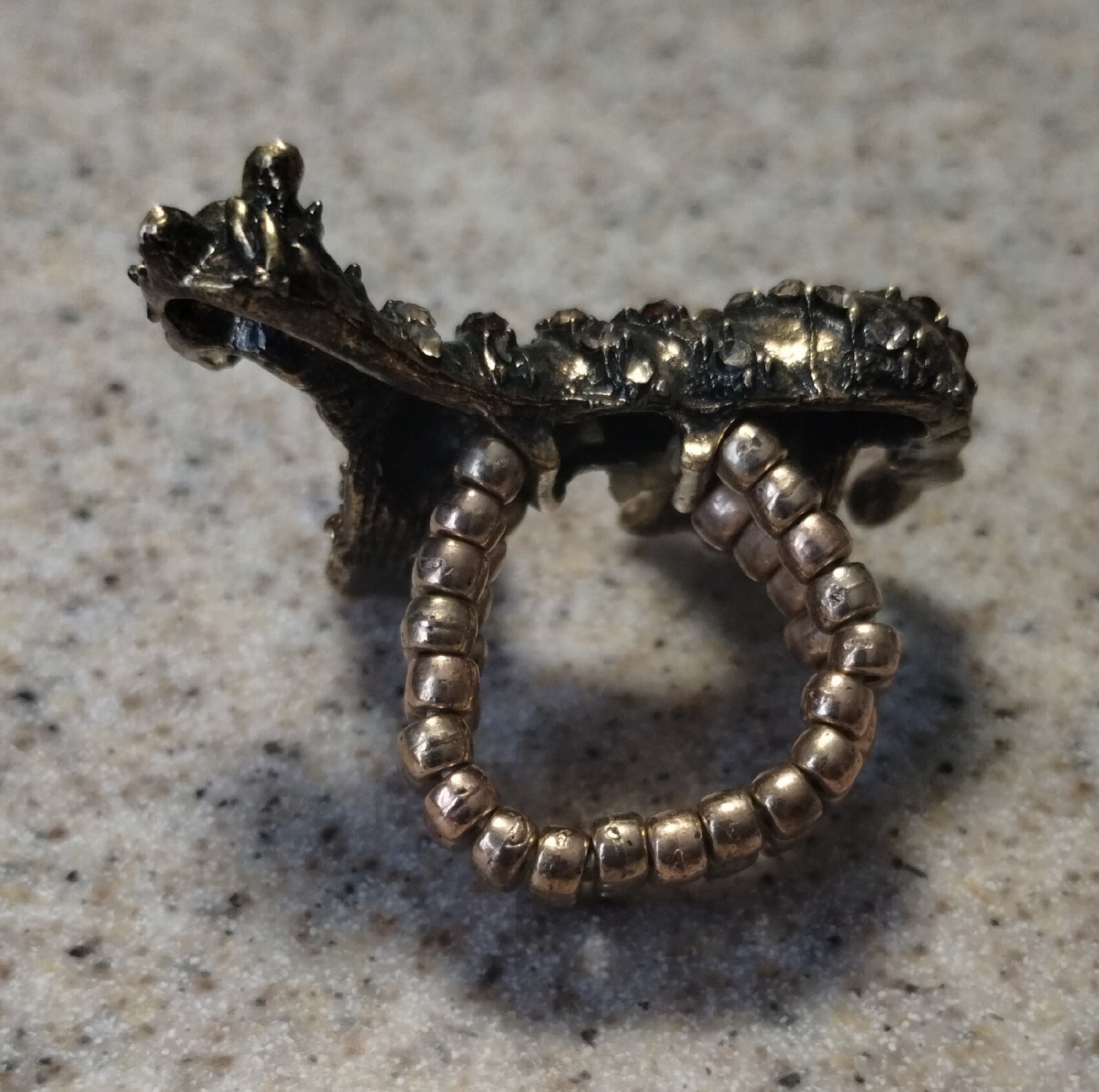 Horse Pony Adjustable Stretch Ring Wide Band Jewelry Sparkles Gold Tone