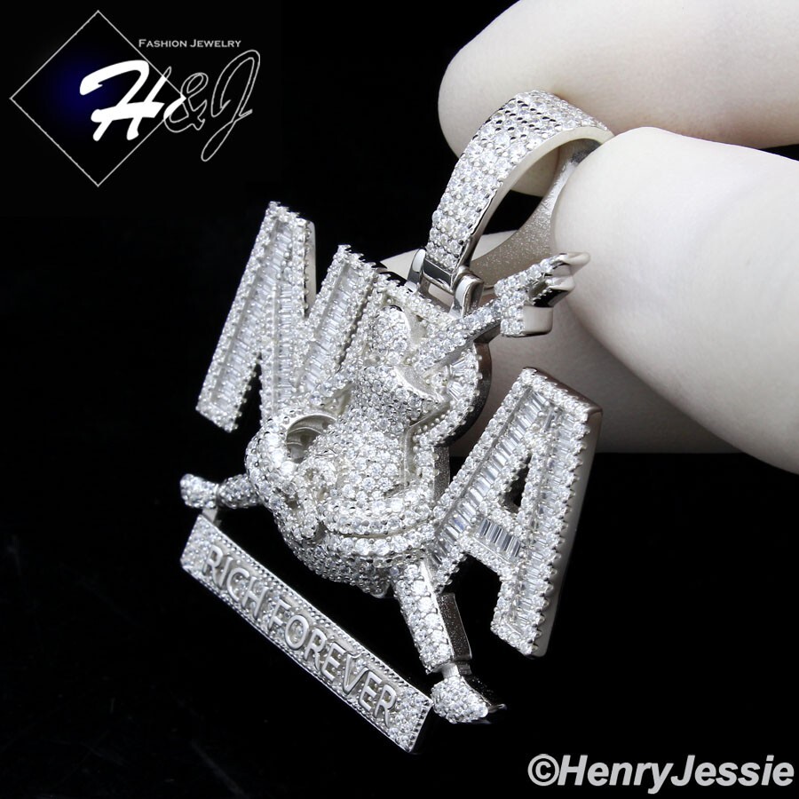 MEN SOLID 925 STERLING SILVER ICY BLING CZ 3D HIPHOP RICH FOREVER PENDANT*SP529