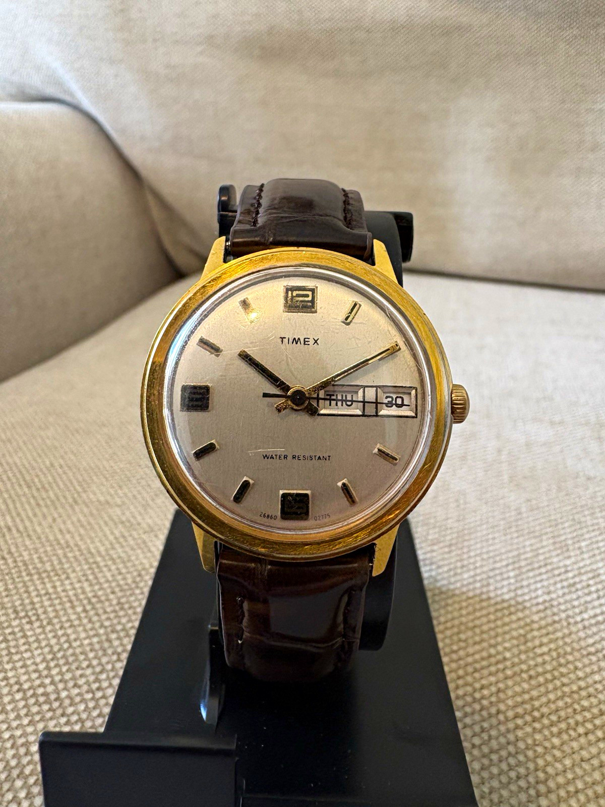Vintage 1975 Timex Marlin Mechanical Day-Date Watch, Gold Tone