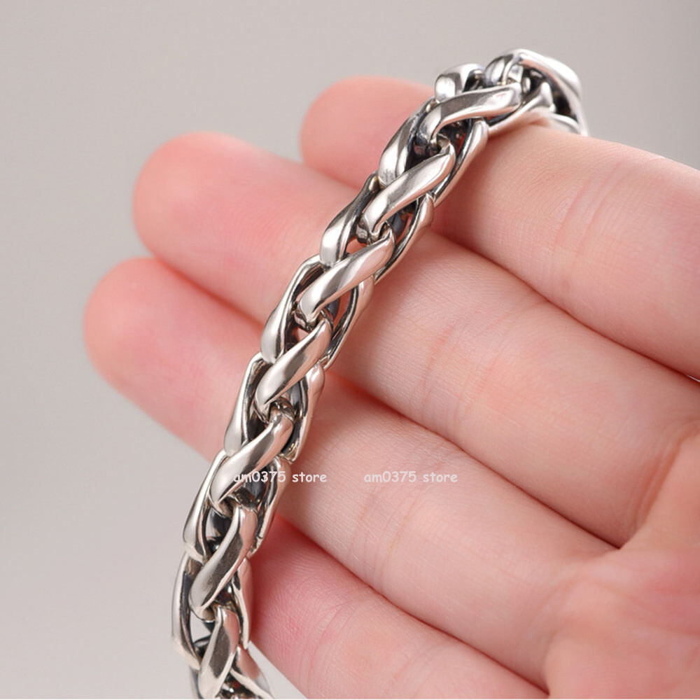 Real S925 Sterling Silver Necklace 6mm/8mm Keel Holow Wheat Link Chain 20-26inch