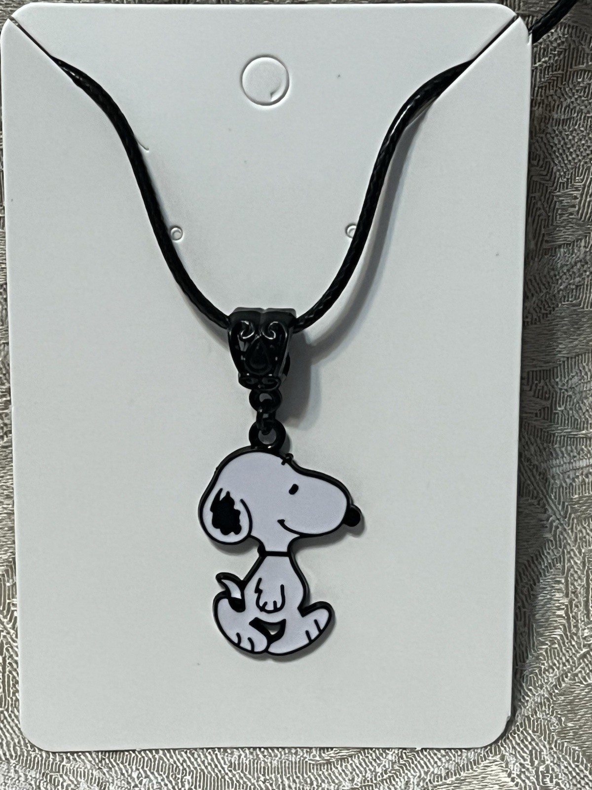 Snoopy Adorable Black Enamel PU Leather Pendant Trendy Bohemian Necklace 18”