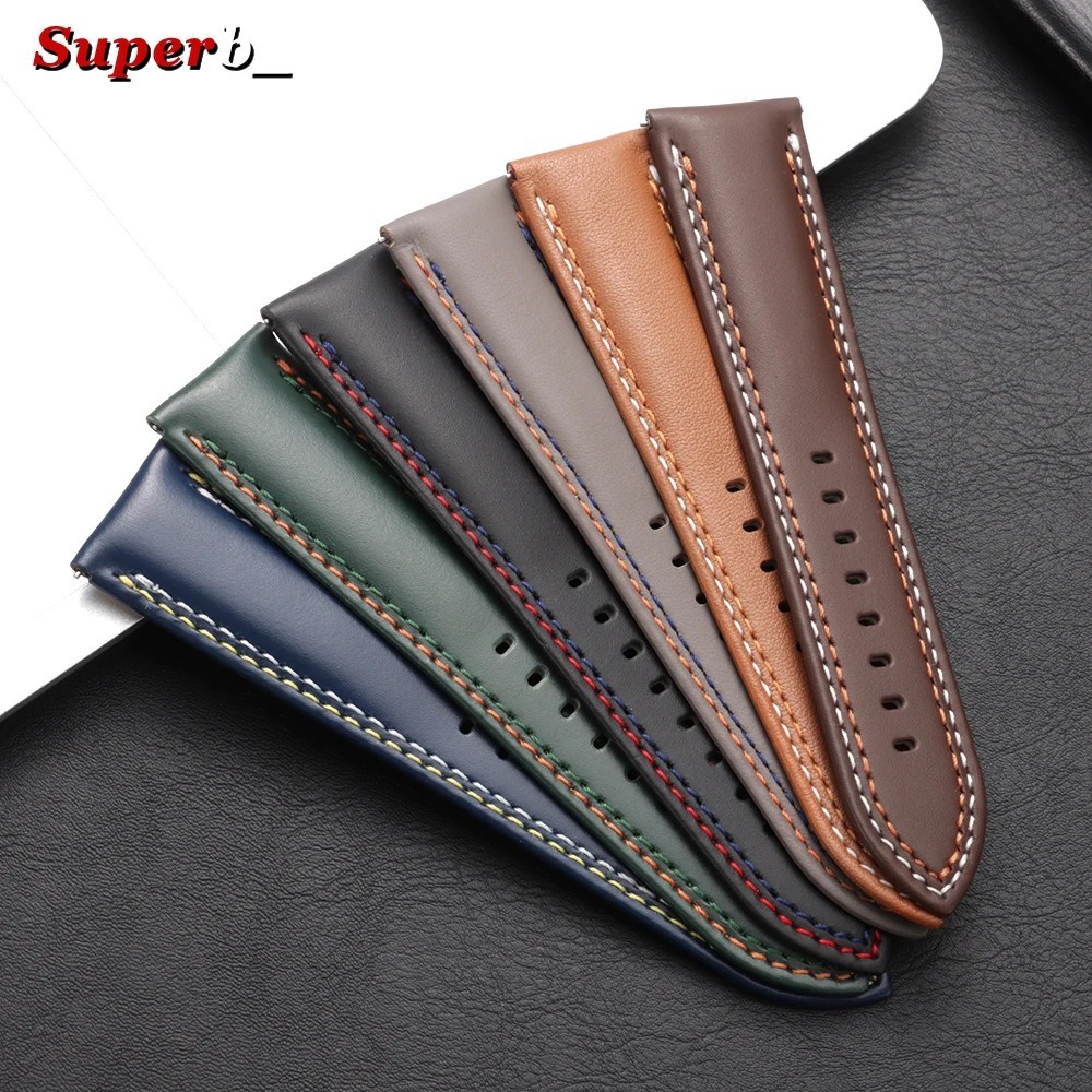 Genuine Calfskin Leather Watch Band 20mm 22mm 24mm Butterfly Buckle Strap