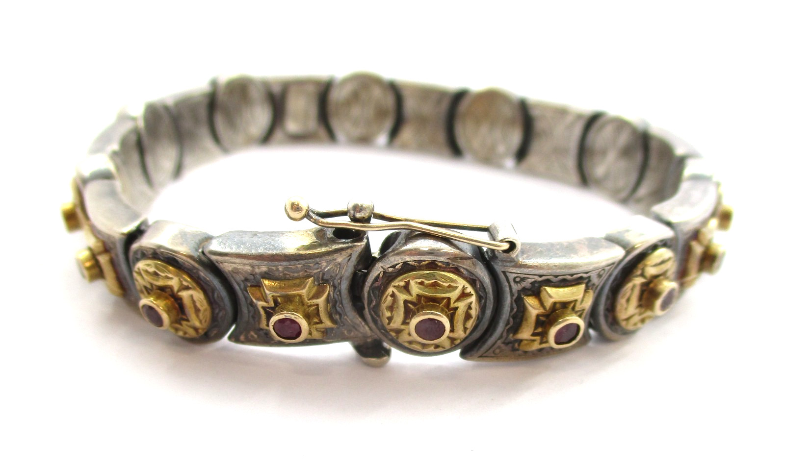 Konstantino 0.80 CTW Ruby Bracelet Sterling Silver 18K Gold 7.5″ 10.6MM