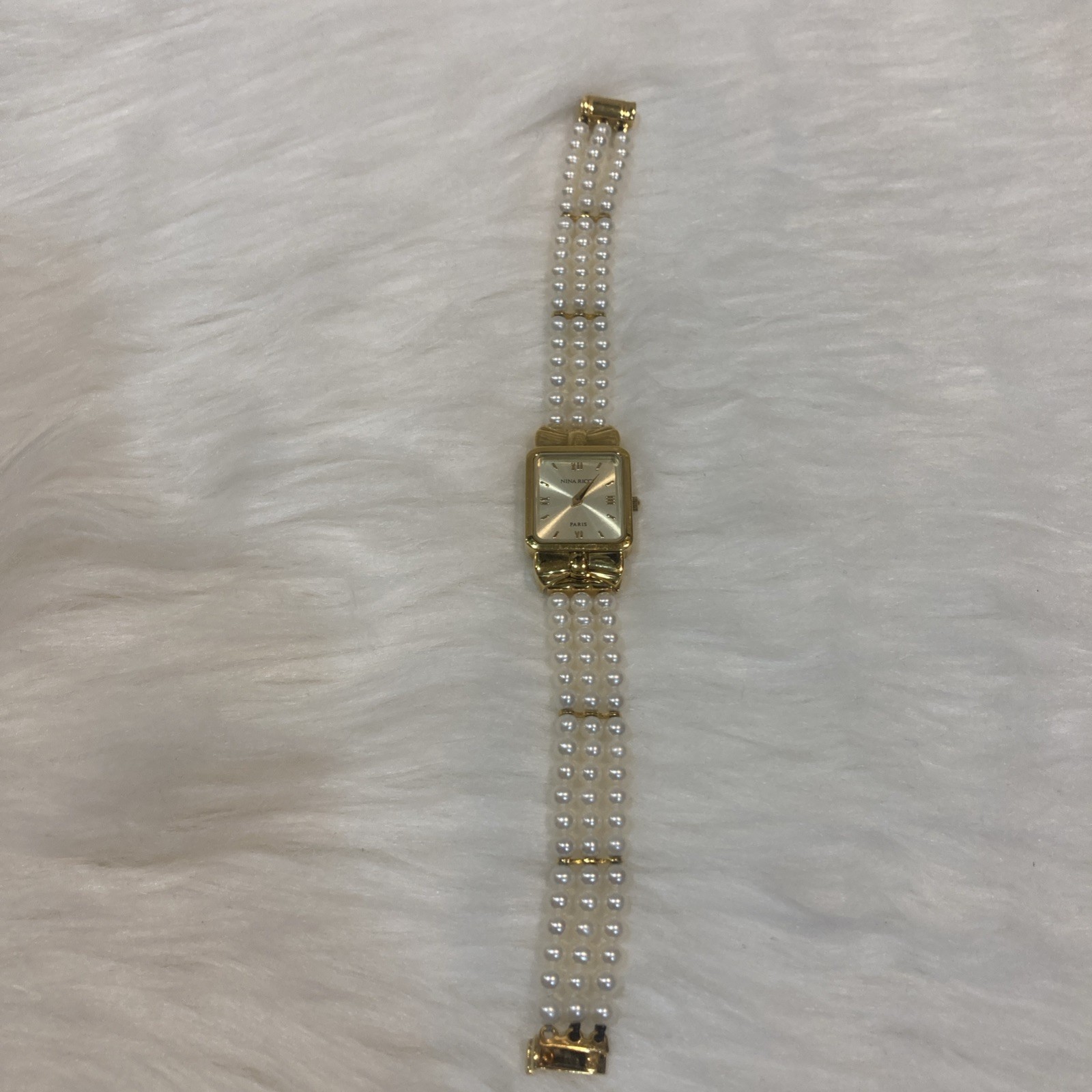 Nina Ricci Ladies Pearl Bracelet Watch Akoya S950 Quartz Battery Replaced 16cm