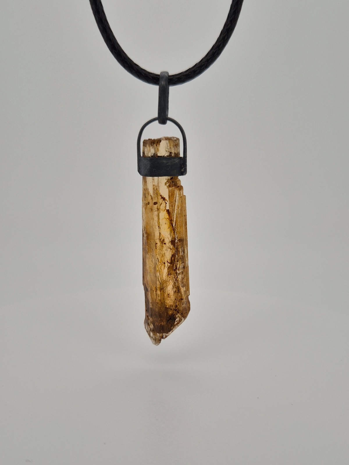 Imperial Topaz Pendant Unisex Unique Shape Black Silver Father’s Day Gift Gem