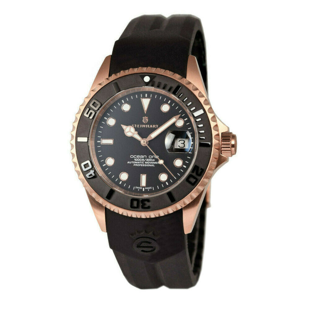 Steinhart Ocean One PINK GOLD Black Silicone Automatic Swiss Dive Watch 103-0893