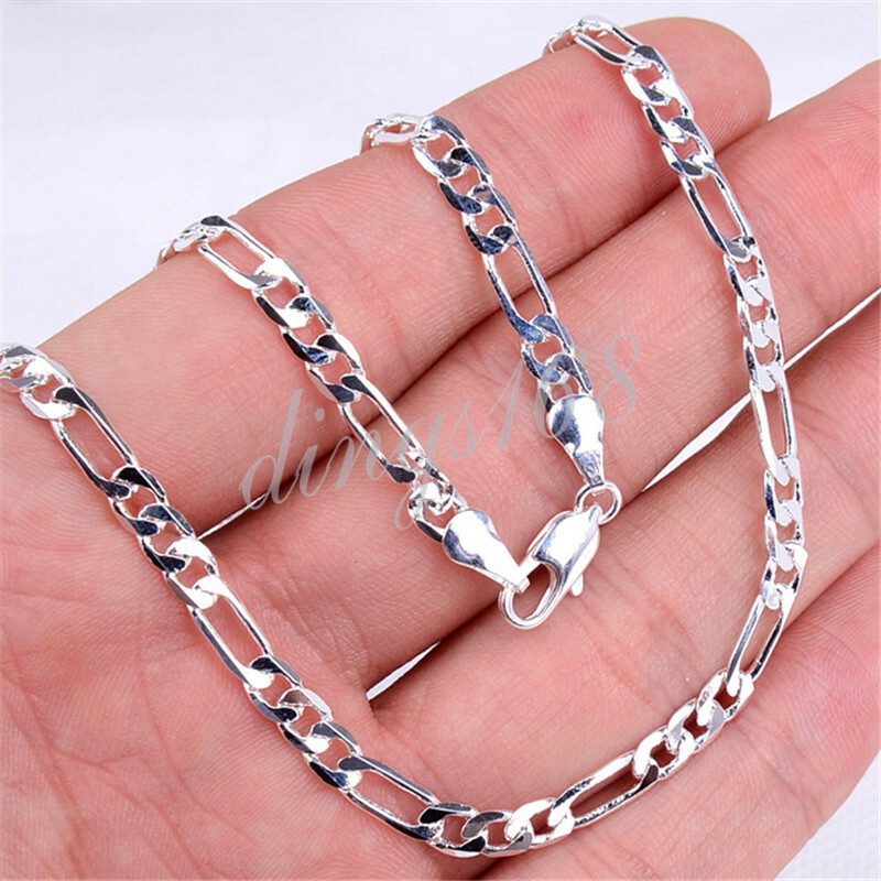 Genuine 925 Sterling Silver 16″/18/20/22/24/26/28/30″ Figaro Chain Necklace A139