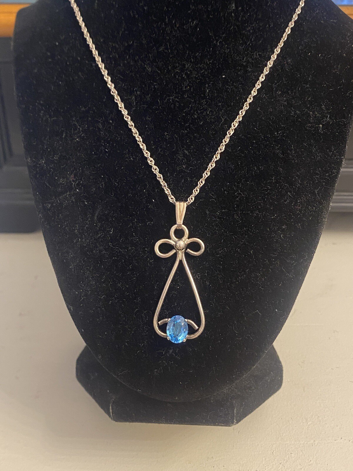 Vintage Antique Bernard Weber Pendant 925 Blue Topaz Or Aquamarine 925 Necklace