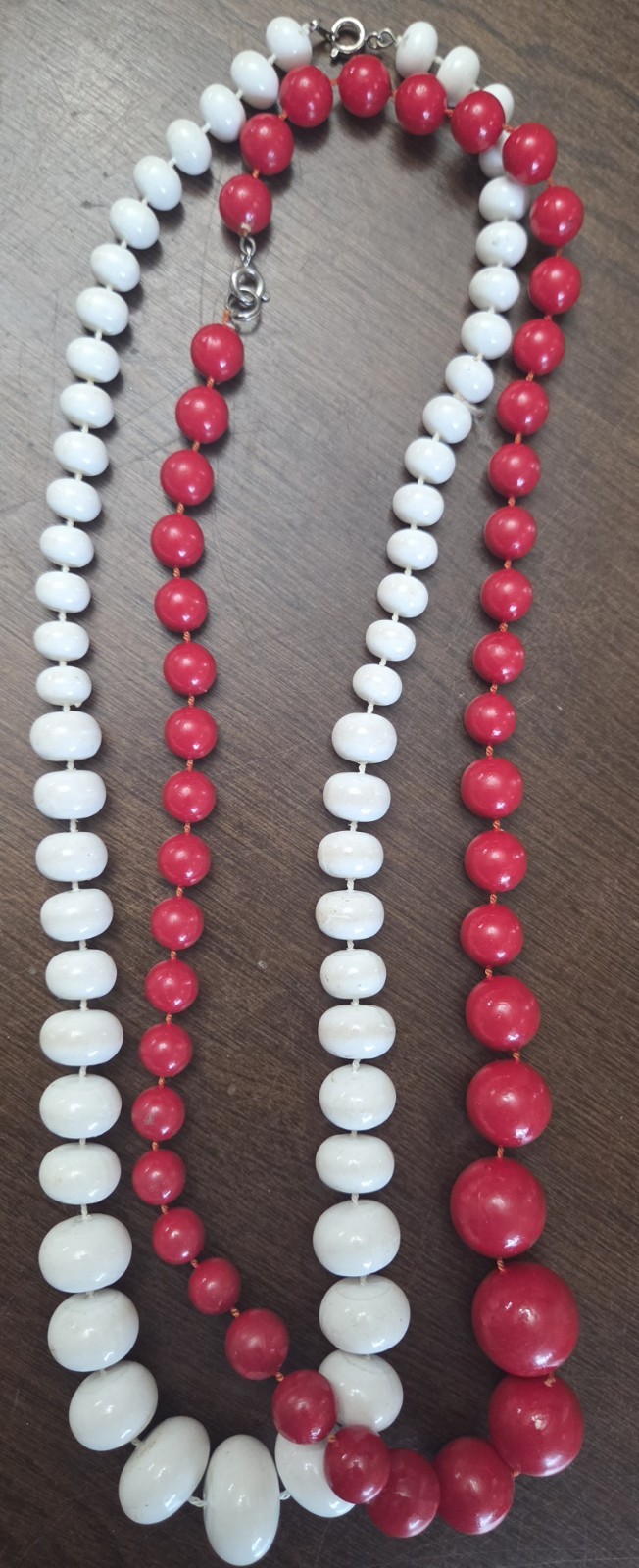 Chunky Red And White Bead Necklace Set Of 2 1960’s Style