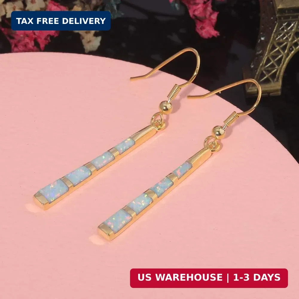 CiNily Opal Drop Earrings – Silver or Gold Plated Dangle Bar Jewelry for Women,
