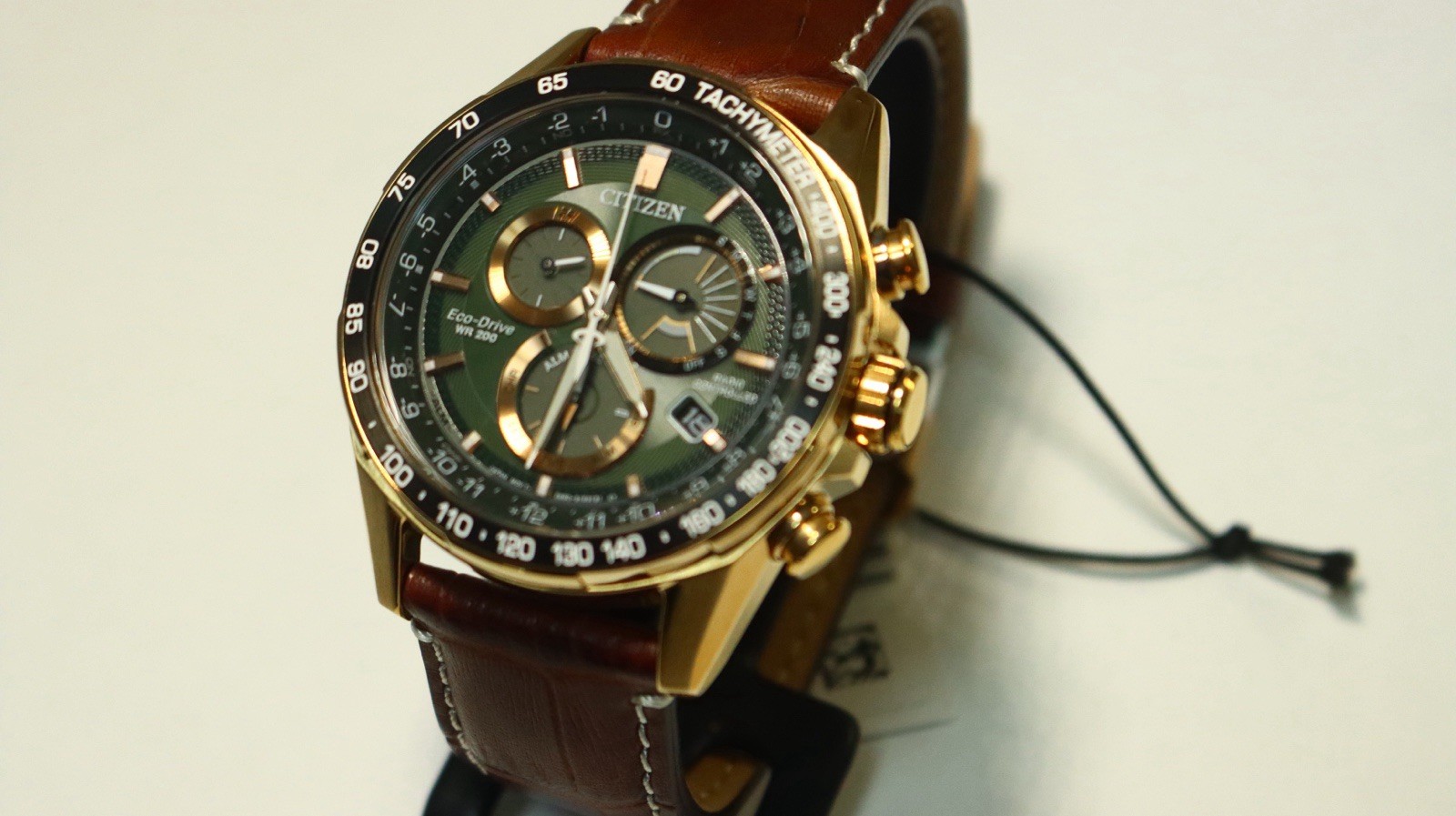 Citizen Eco-Drive Radio Controlled Chronograph Tachymeter Green Dial 44mm