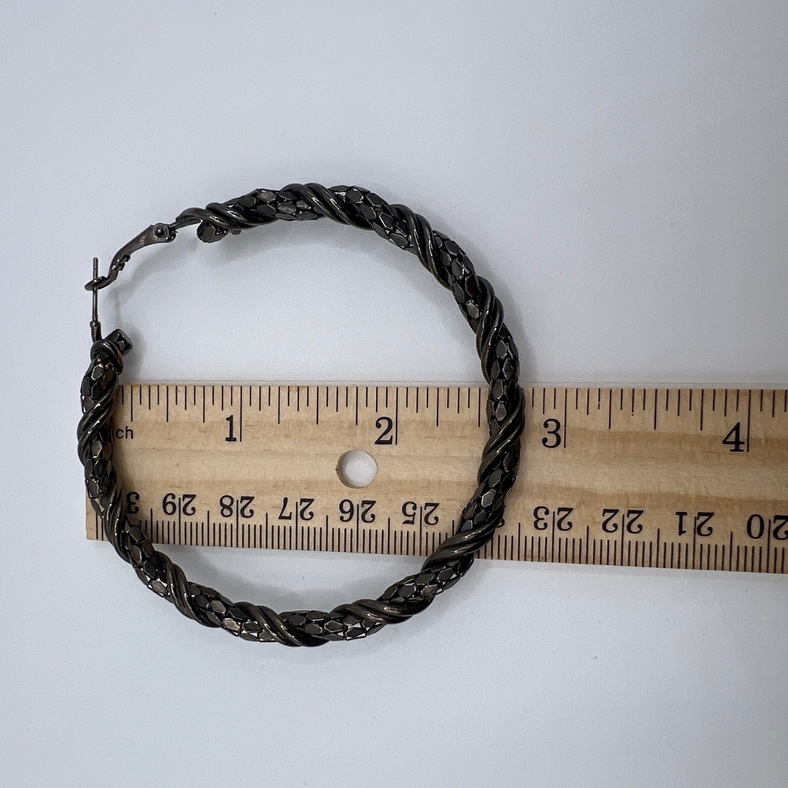 Gunmetal Grey Twisted Rope Textured Large Hoop Earrings Latch Back Statement