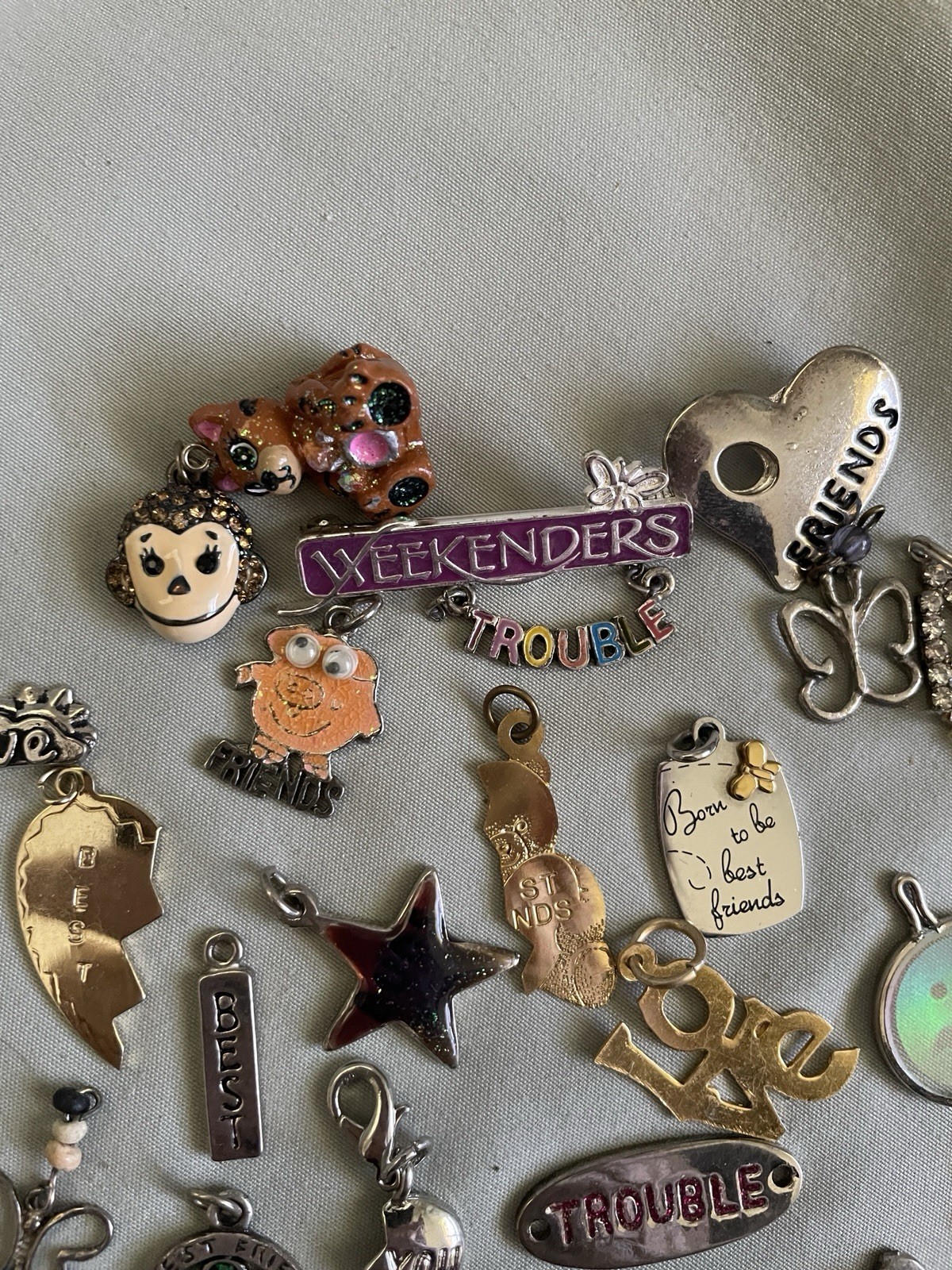 Lot 1990’s Teen Trinkets Charms Best Friends Believe Trouble Bear Heart Etc.