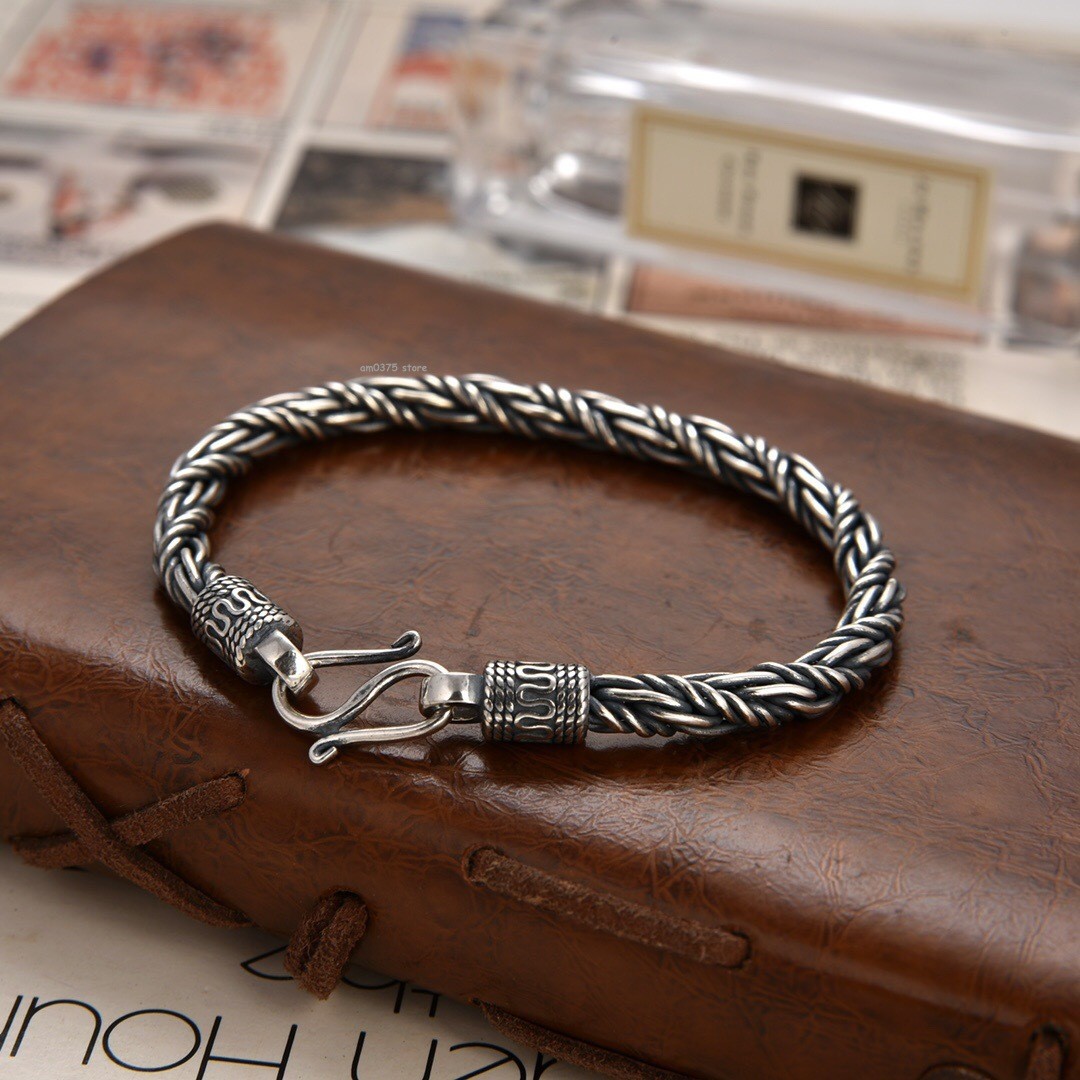Real 925 Sterling Silver Bracelet Women Men 5.5mm Round Twist Rope Link Bracelet