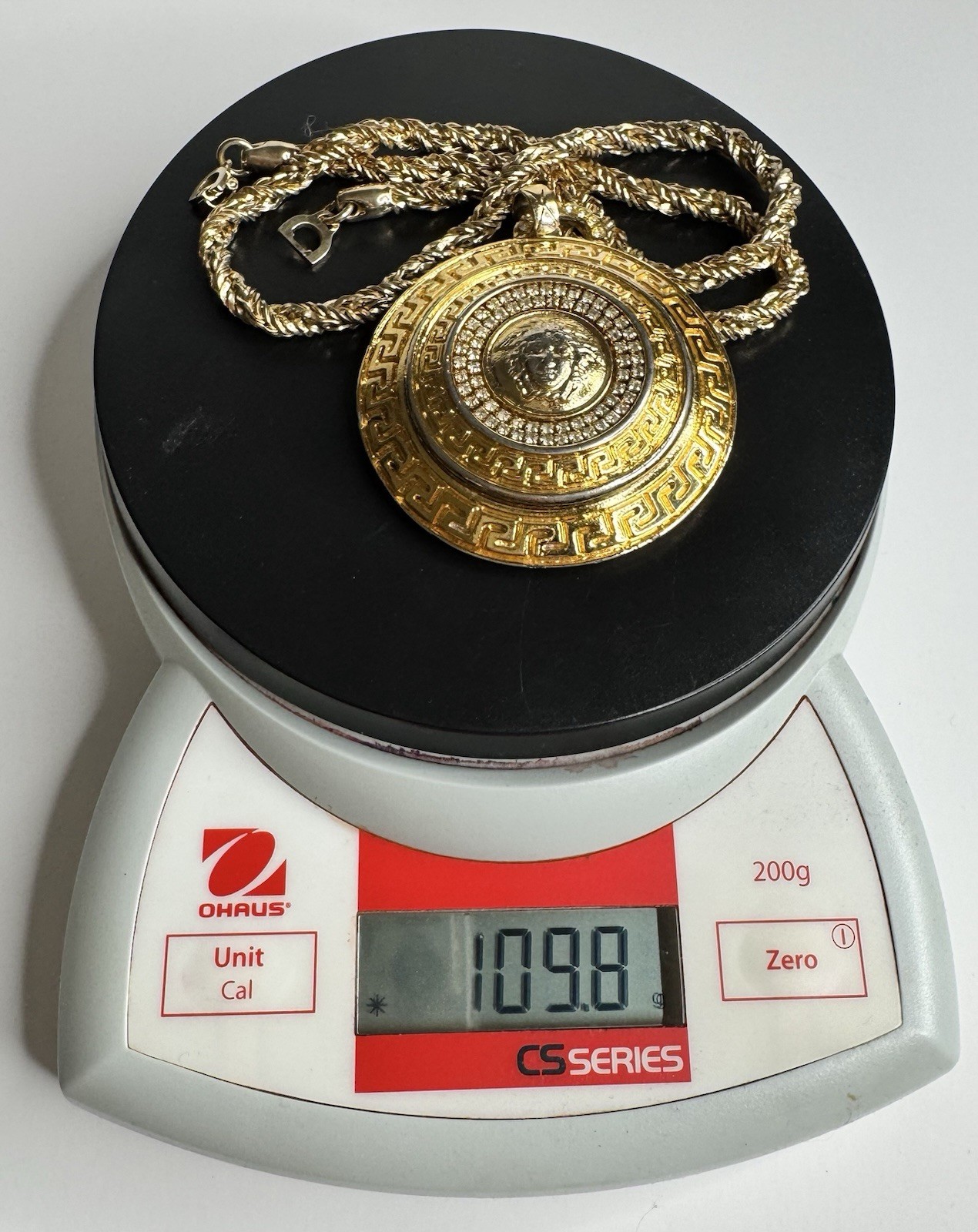 Dior Necklace and Large Pendant Versace Medusa Logo Gold Tone Rhinestones Rare