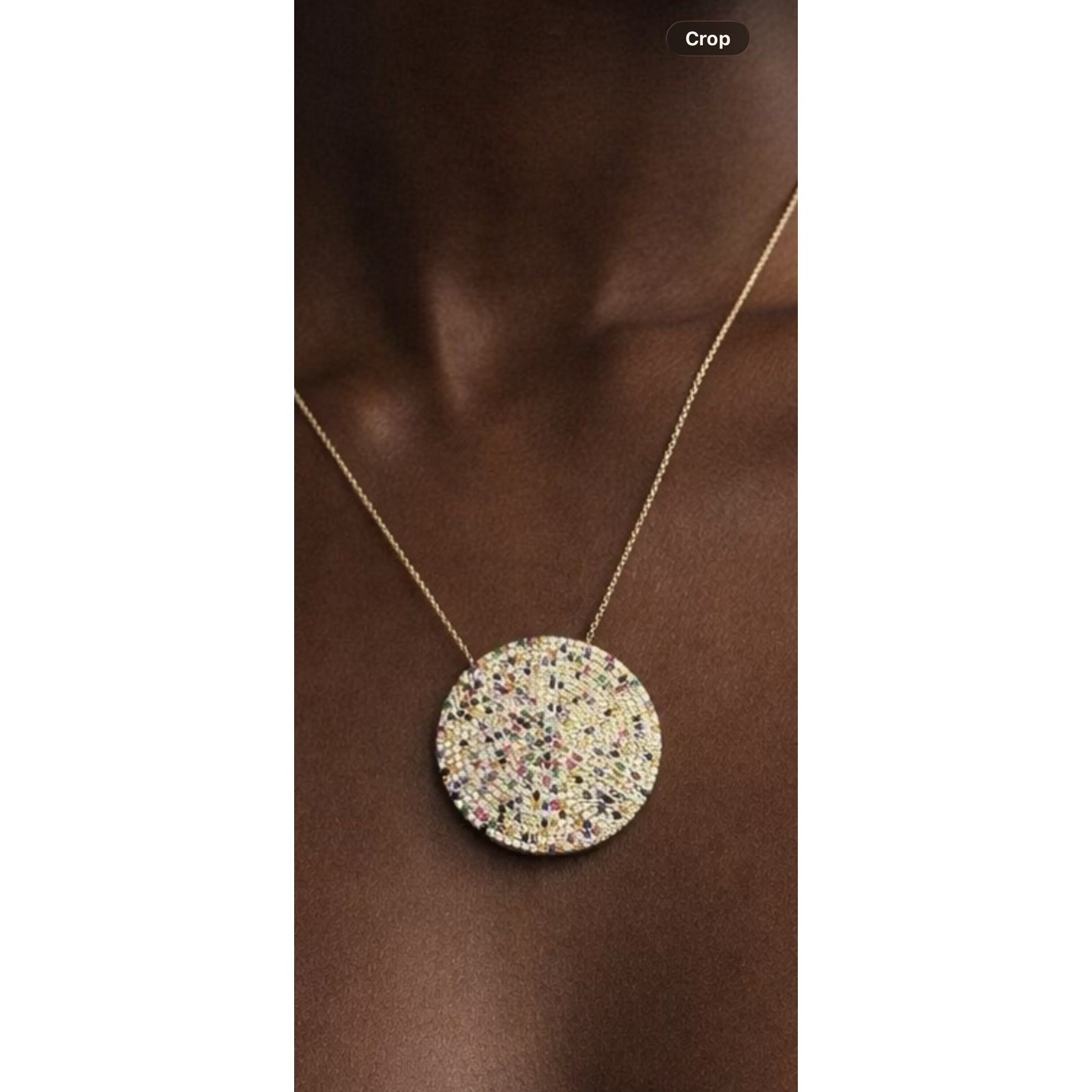 Turkish 925 Sterling Silver Multicolor Pave Disc Necklace 15 Inch