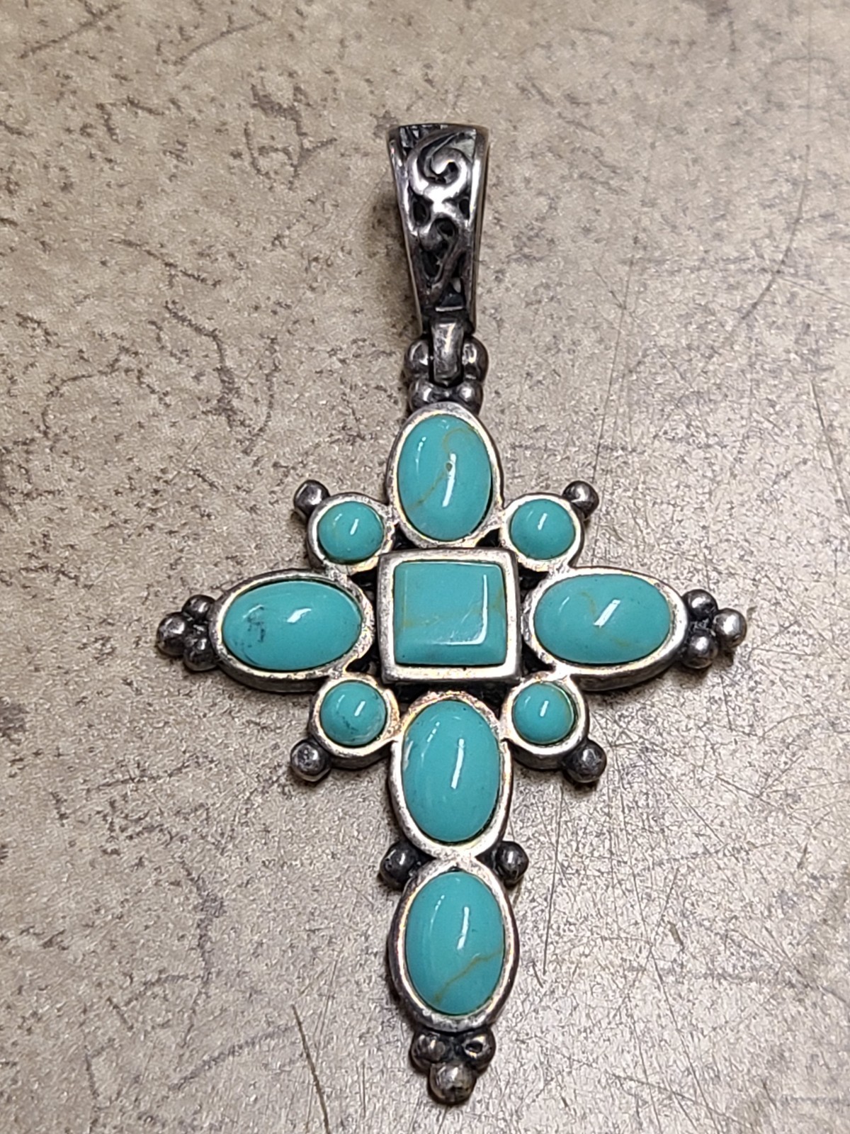 Sterling Silver Howlite Cross Pendant 4 Grams 1.75″