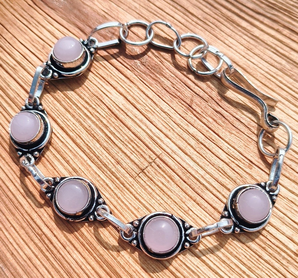 Natural Rose Quartz Gemstone Bracelet 925 Sterling Silver Plated 1PCS Jewellery