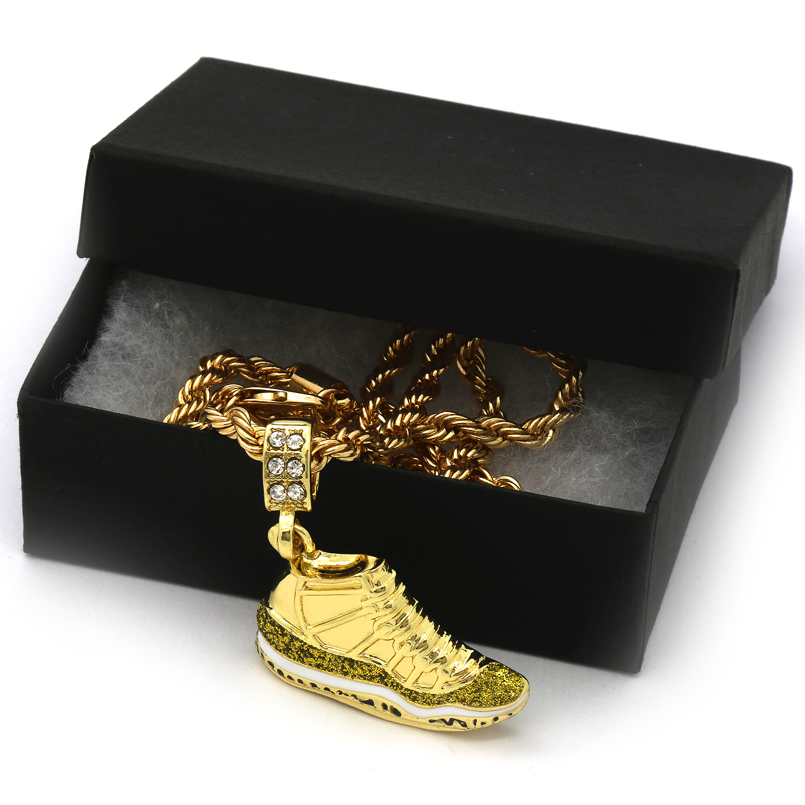 Mens 14k Gold Plated “Championship” Pendant Cubic-Zirconia 24″ Rope Chain