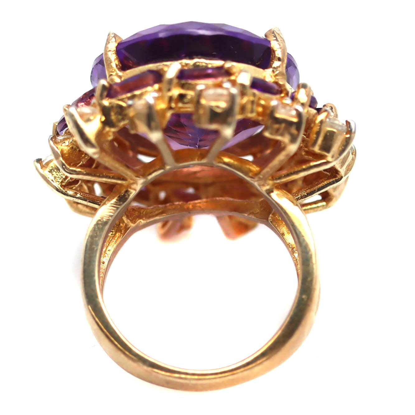 925 Silver 18 x 22 MM. Purple Amethyst & White Zircon Jewelry Ring Size 6