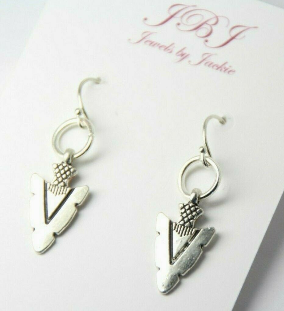 Arrowhead Charm Earrings 925 sterling silver Hooks Pewter Charms Tribal Theme