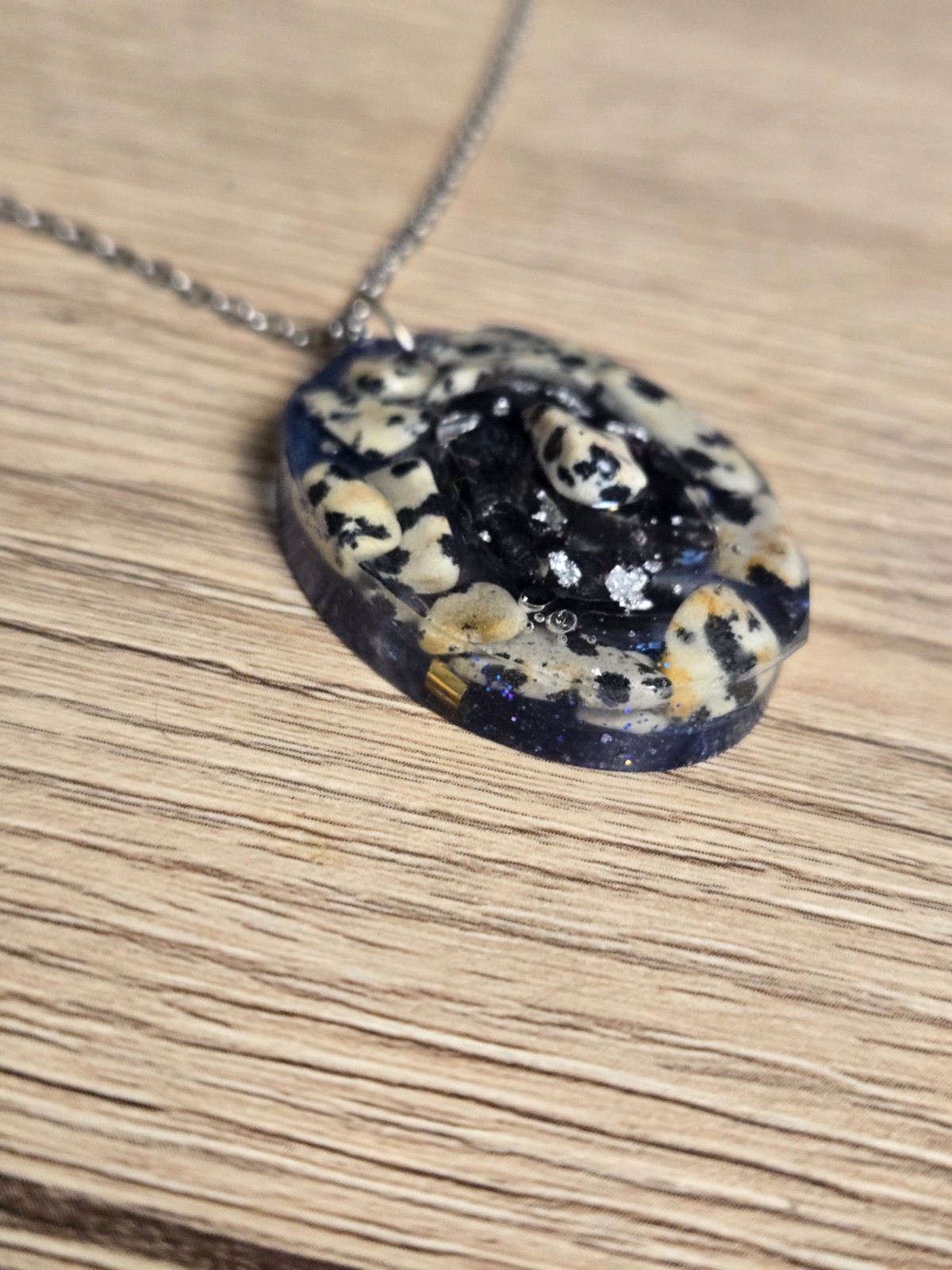 Turquoise Galaxy Resin Pendant Artisan Necklace 20 Inch Stainless Steel Chain