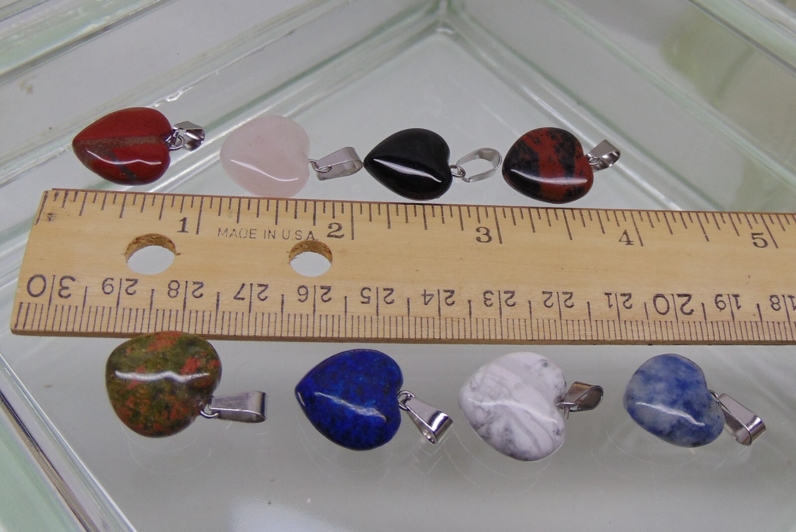 Mixed GemStone Heart Pendants 16mm ~ Silver Plated Ball Chain Necklace Optional