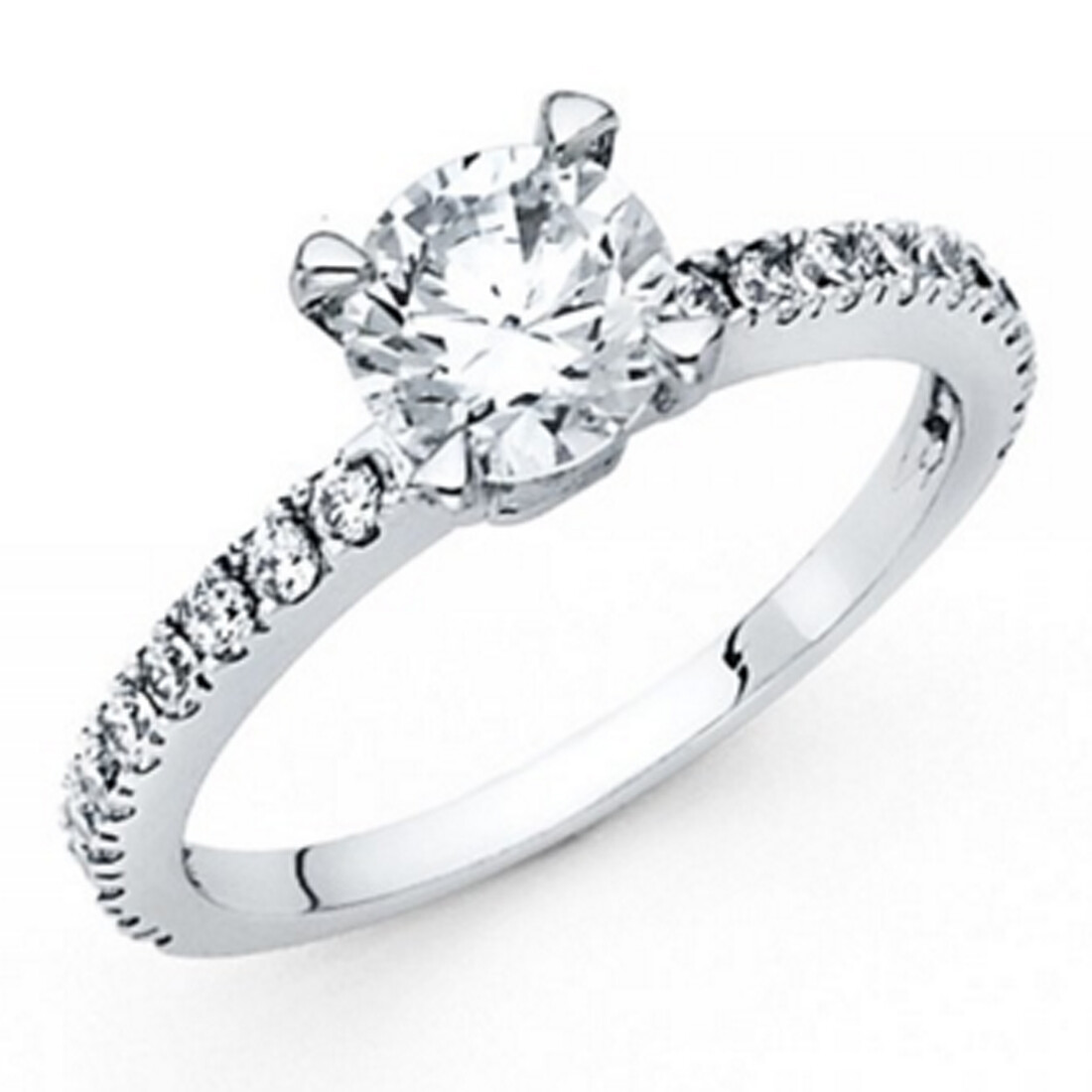 14K White Gold 1.25 Ct Simulated Diamond Engagement Solitaire Ring Anillo de Oro