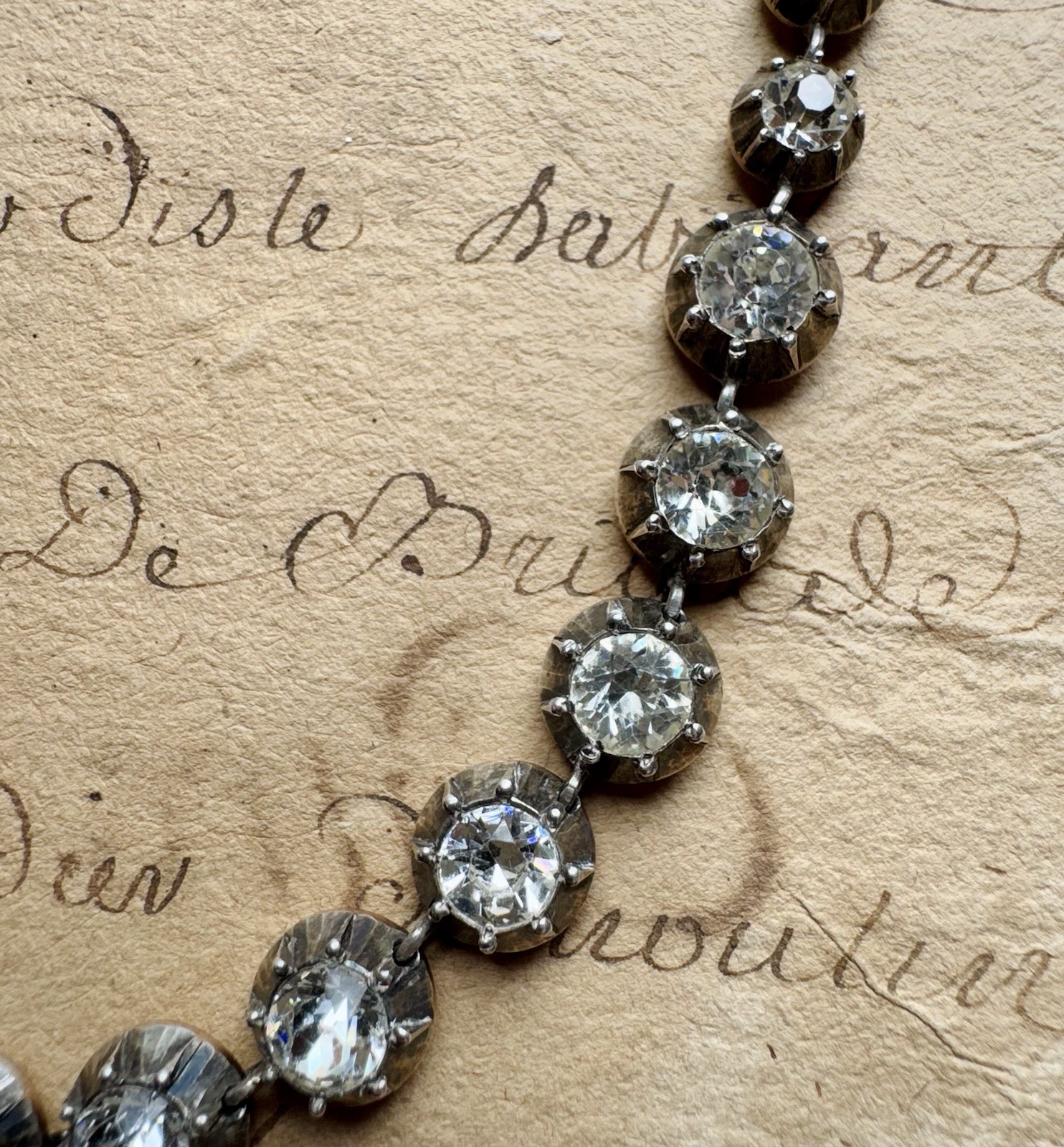 Antique Georgian Silver Paste Rivière Collar Necklace 15” Estate Rare Pre 1837