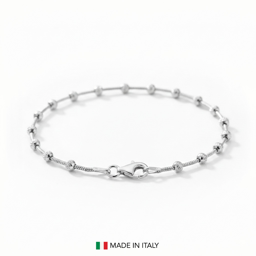 Solid 925 Sterling Silver Diamond-Cut Ball Beaded Chain Italian Bracelet 7″ 7.5″