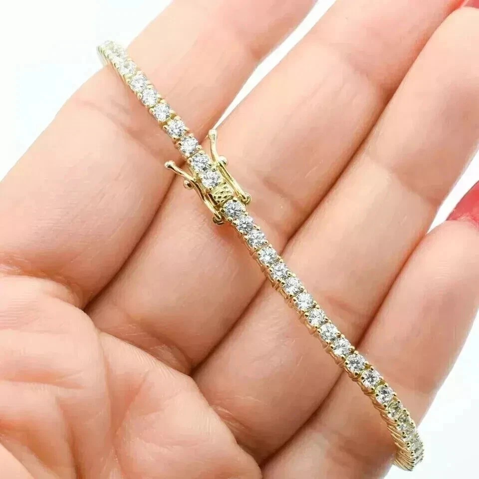 Round Cut Lab Grown Diamond Tennis Bracelet For Wedding Gift In 14K Yellow Gold