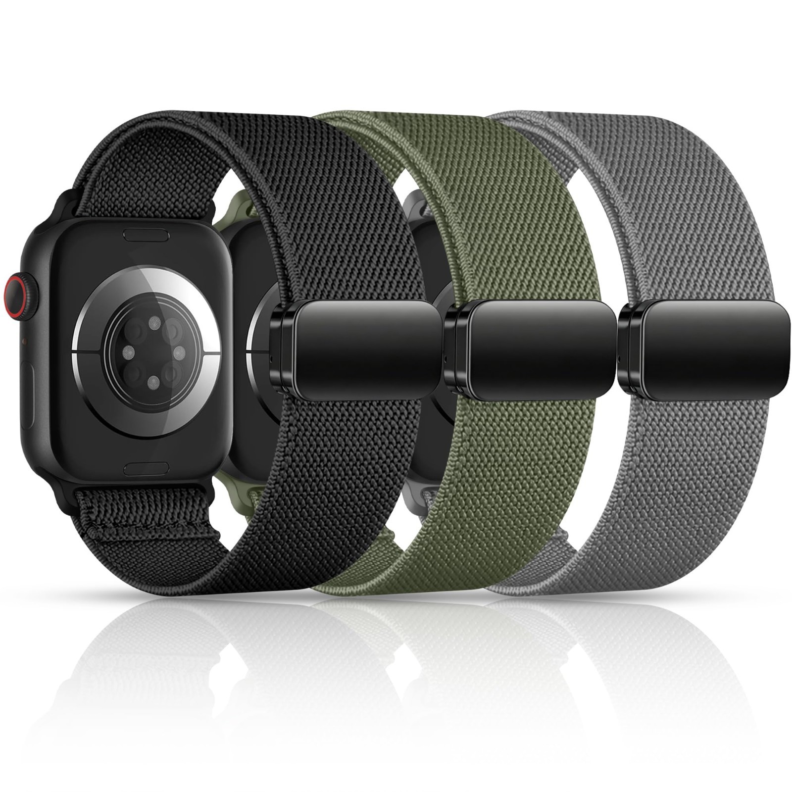 3 Pack Stretchy Magnetic Bands for Apple Watch 38mm-49mm, Nylon Waterproof Sport
