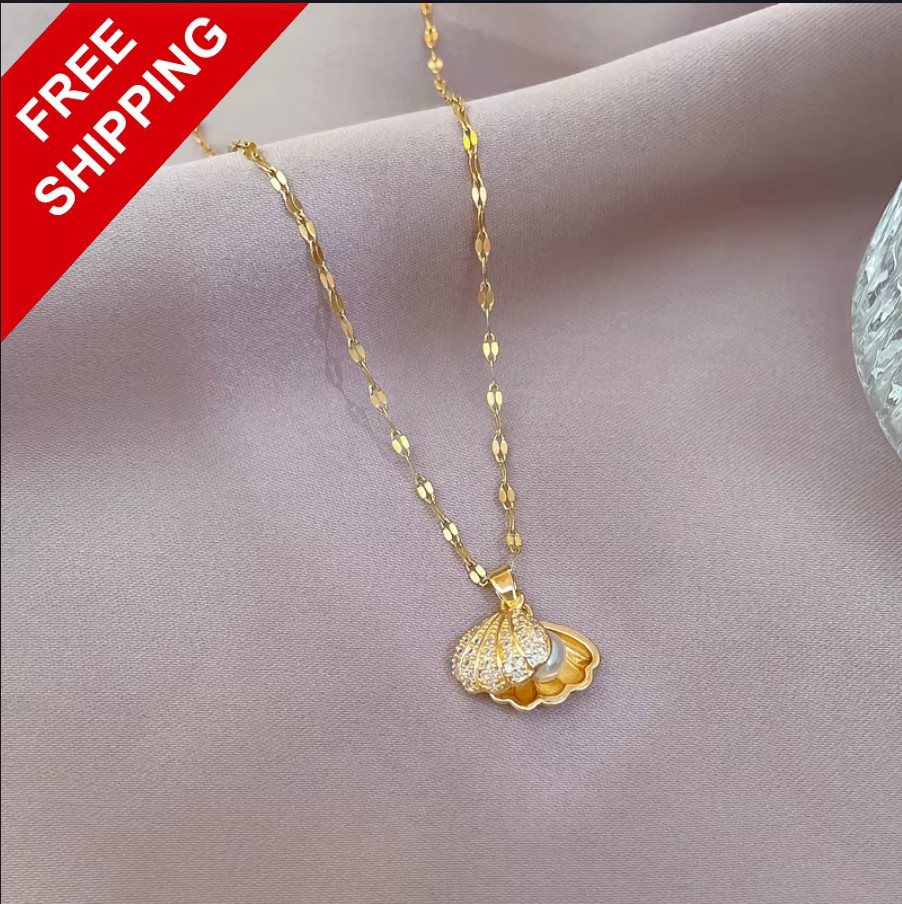 Luxury Gold Classic Shell Pearl Necklace Pendant Women’s Fashion Jewelry