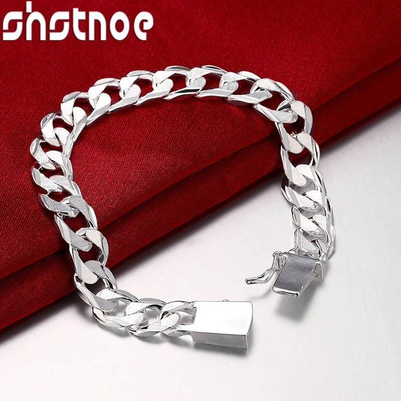 20cm 8 inches Popular 925 Sterling Silver 10mm Cuban Chain Bracelet For Men Wome