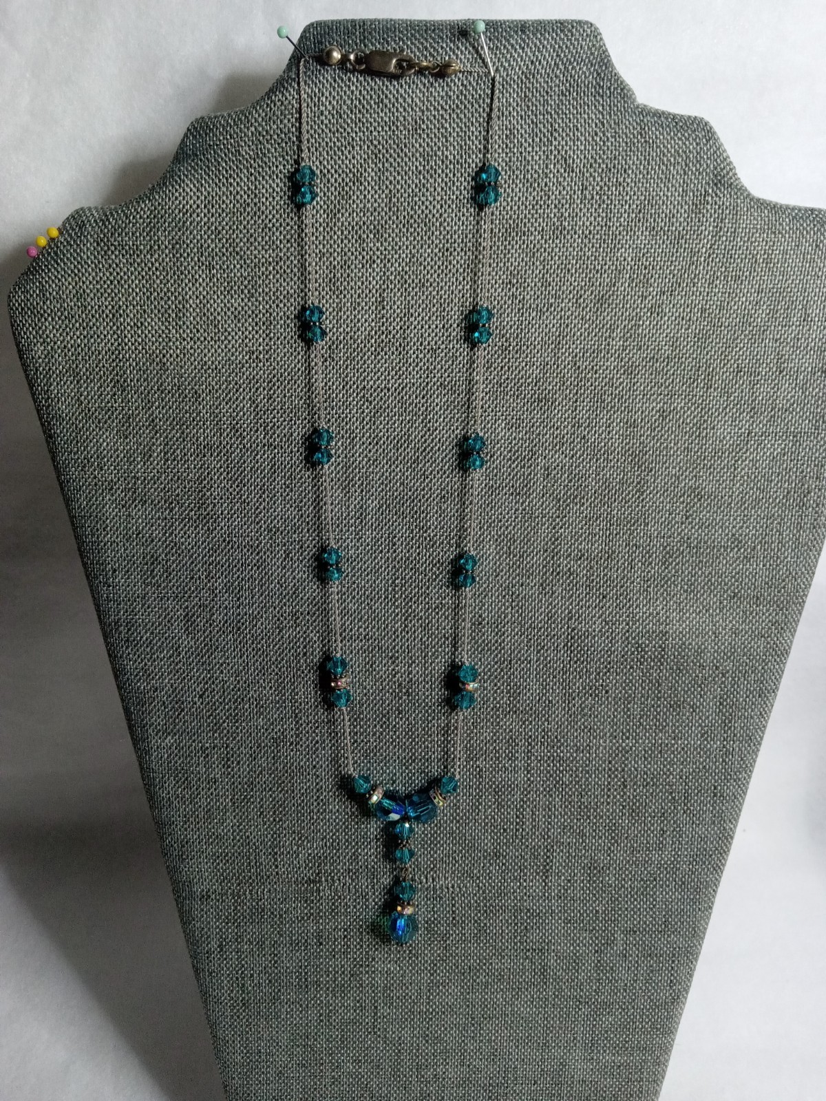Handmade Beaded Necklace Dainty Turquoise Beads 9 Inches With Rhodel Spacers