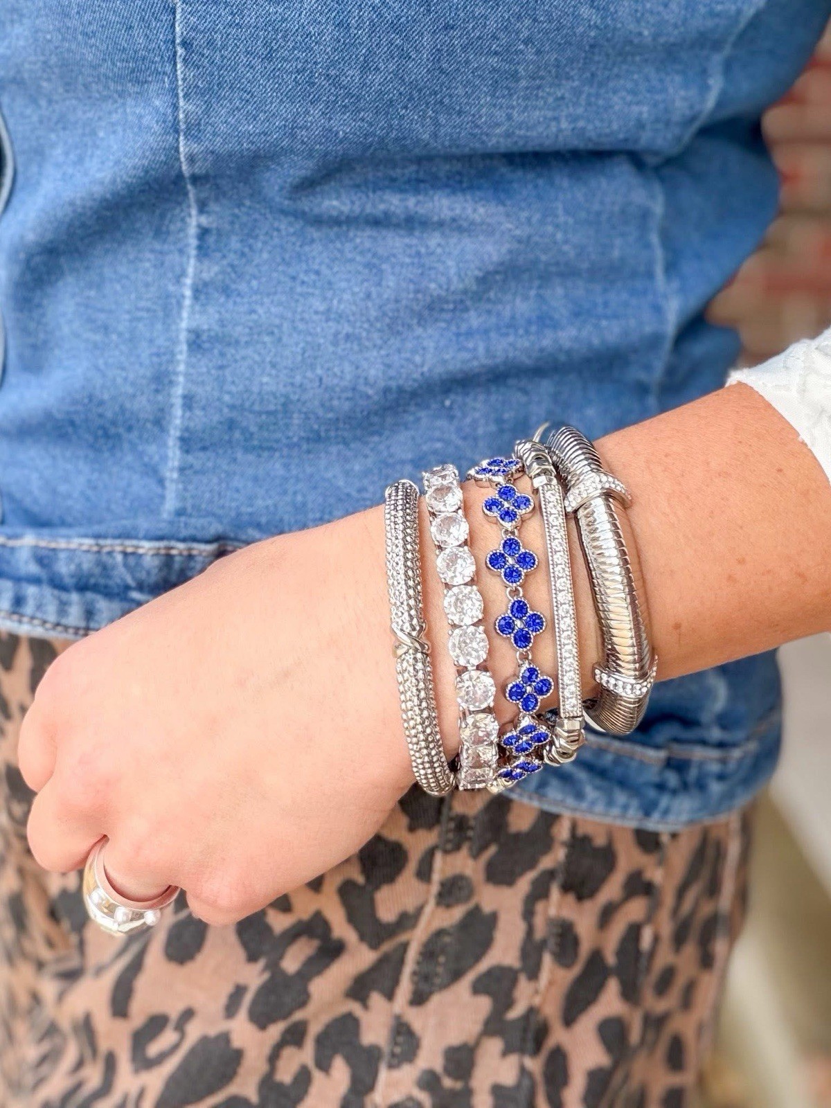 Park Lane BLEU Bright Blue CZ Quatrefoils 10mm Silver Tennis Bracelet