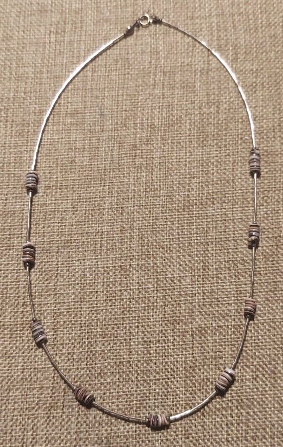Vintage Sterling Liquid Silver & Wampum Heishi Shell Necklace