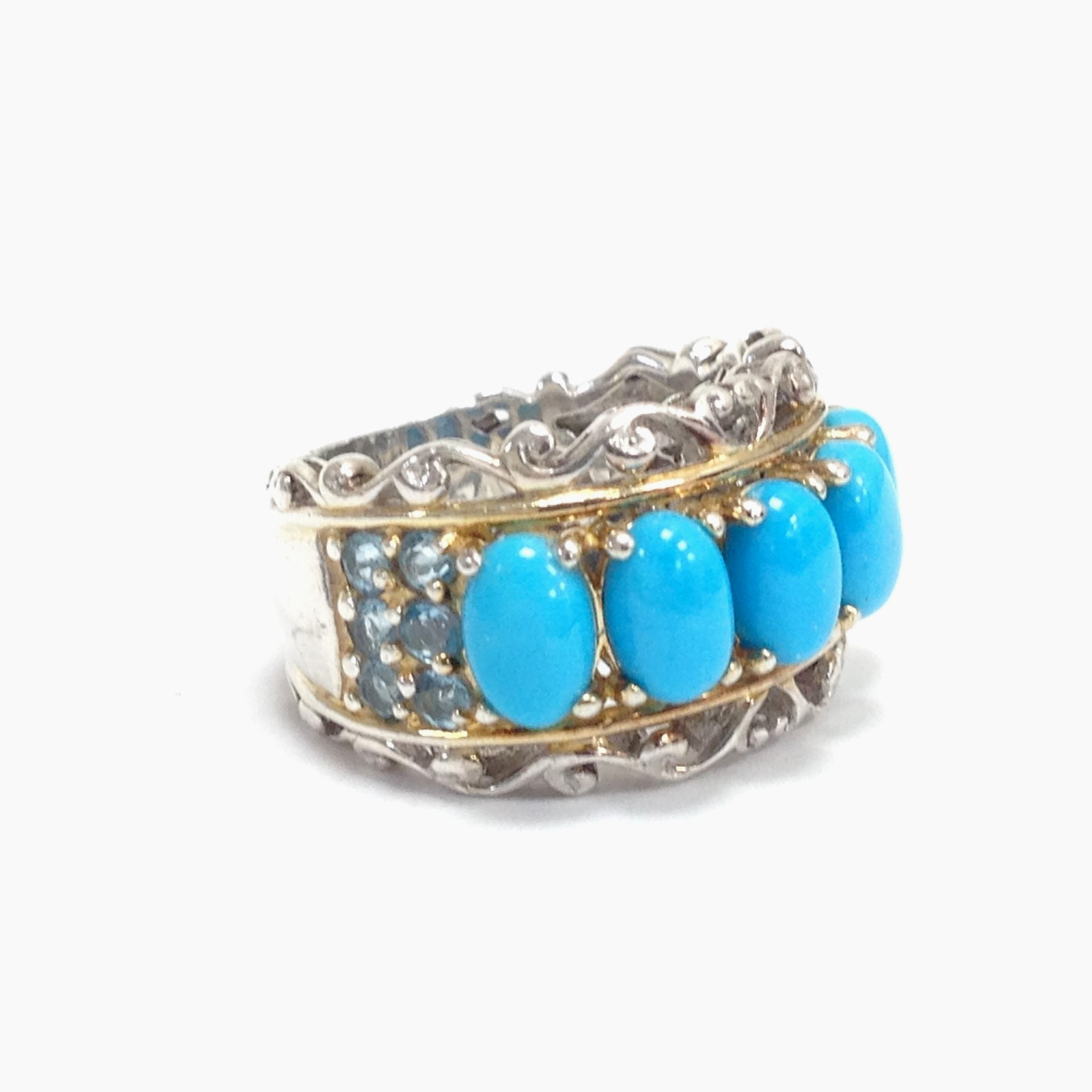 Gems en Vogue Michael Valitutti Sterling Silver Two Tone 5 Turquoise Ring Size 4
