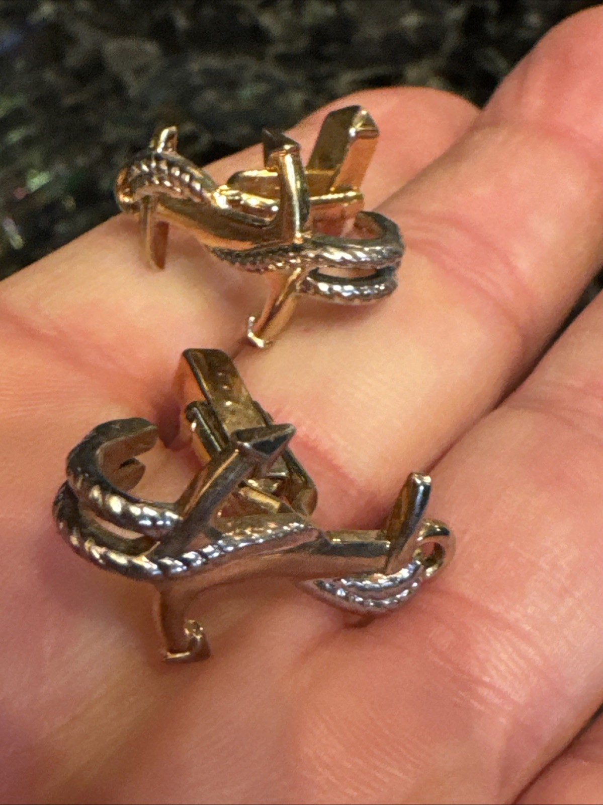 Anchors Shiny 2 Tone Vintage 1″ Cuff Links Navy Naval Merchant Marine EUC Gift